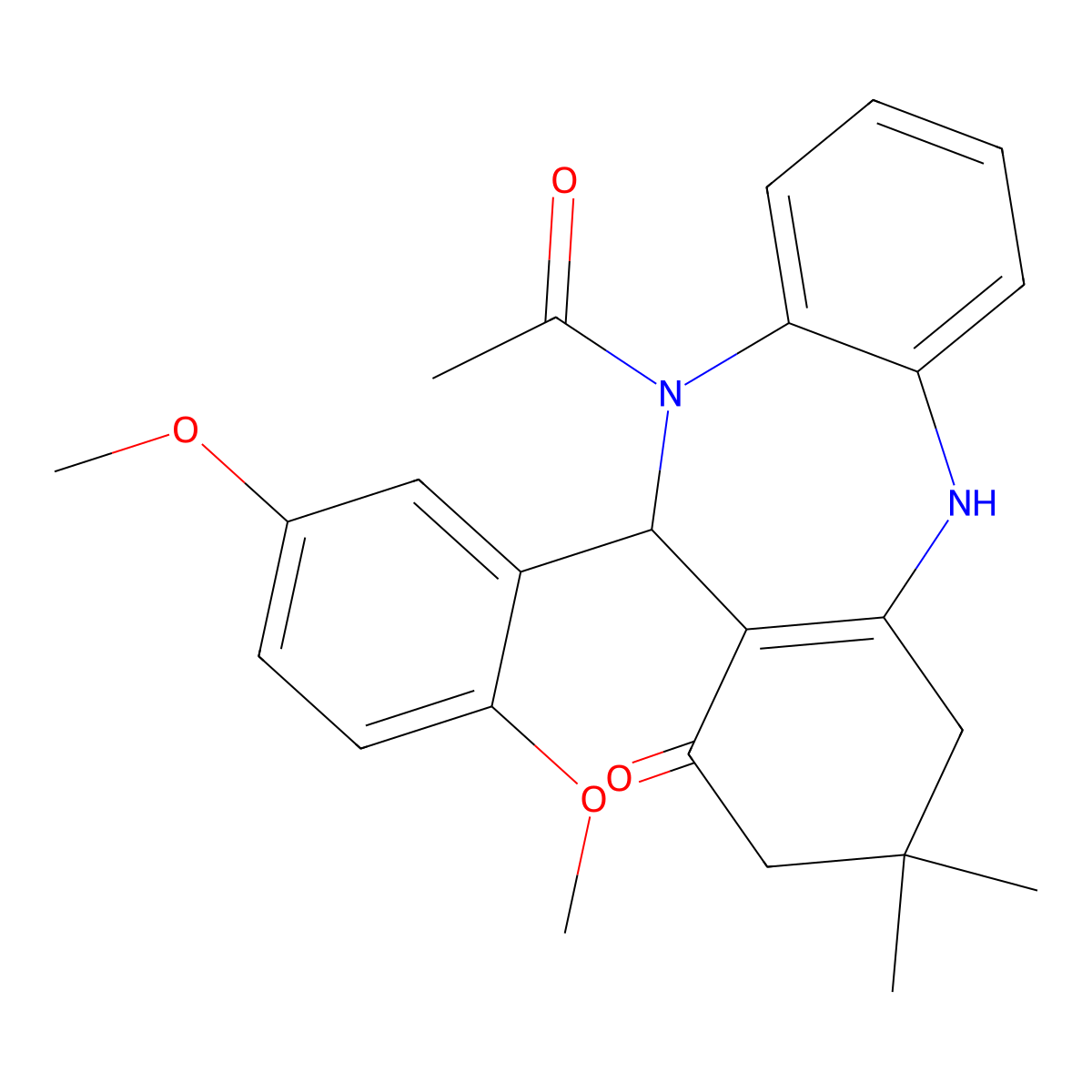 10-acetyl-11-(2,5-dimethoxyphenyl)-3,3-dimethyl-2,3,4,5,10,11-hexahydro-1H-dibenzo[b,e][1,4]diazepin-1-one molecular structure, CAS 5665-18-9