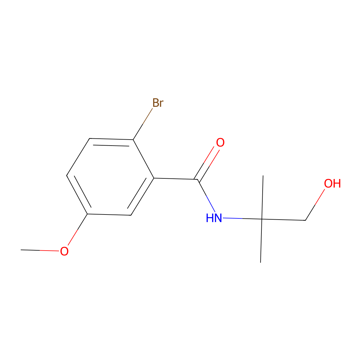2-bromo-N-(1-hydroxy-2-methylpropan-2-yl)-5-methoxybenzamide molecular structure, CAS 56658-05-0