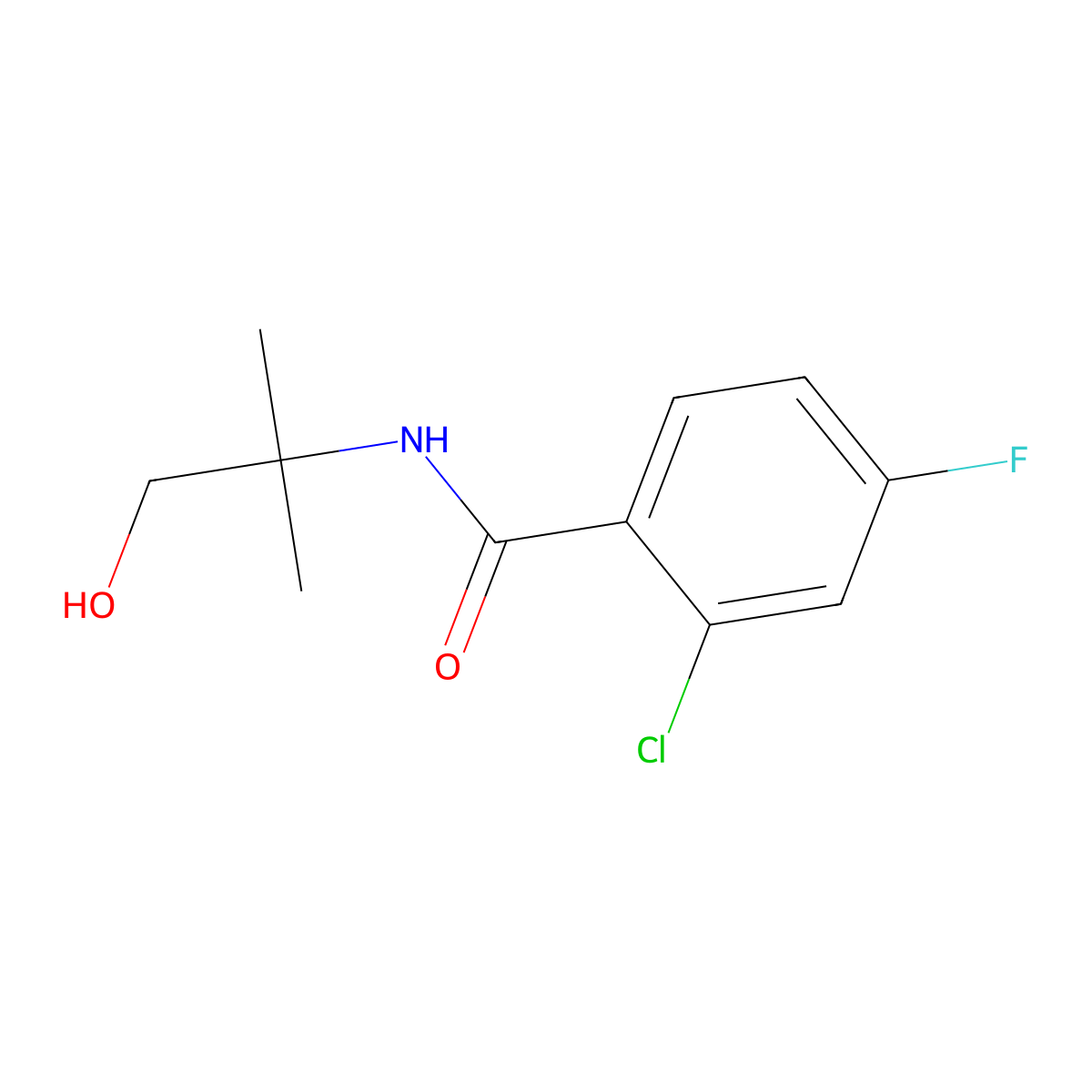 2-Chloro-4-fluoro-N-(1-hydroxy-2-methylpropan-2-yl)benzamide molecular structure, CAS 56658-09-4