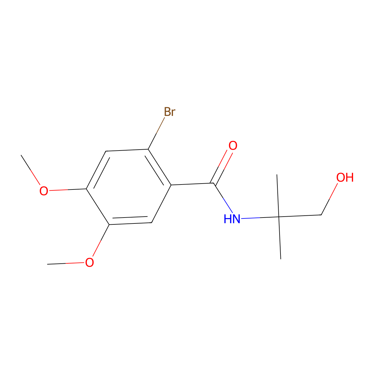 2-Bromo-N-(1-hydroxy-2-methylpropan-2-yl)-4,5-dimethoxybenzamide molecular structure, CAS 56658-13-0