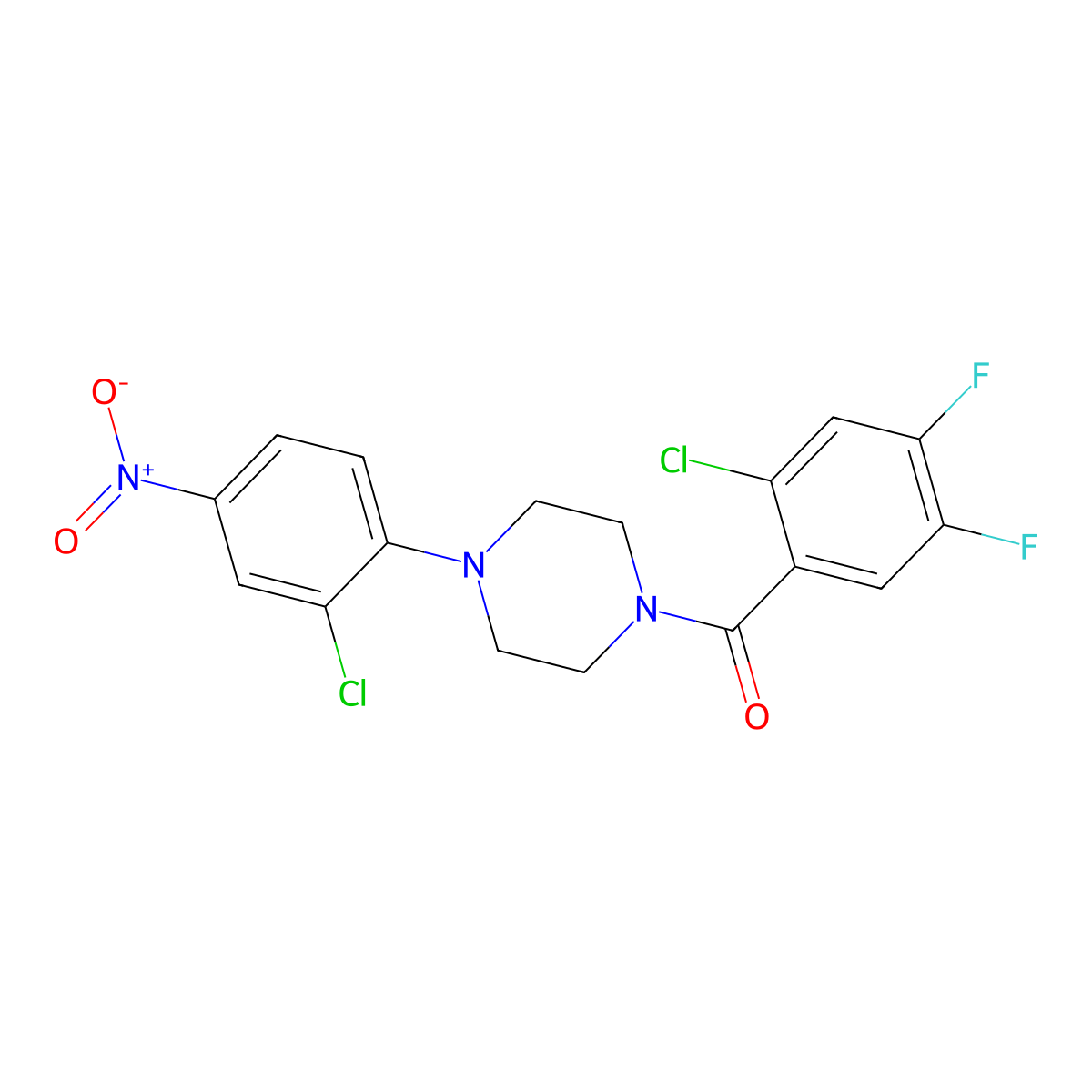 (2-Chloro-4,5-difluorophenyl)-[4-(2-chloro-4-nitrophenyl)piperazin-1-yl]methanone molecular structure, CAS 5667-50-5