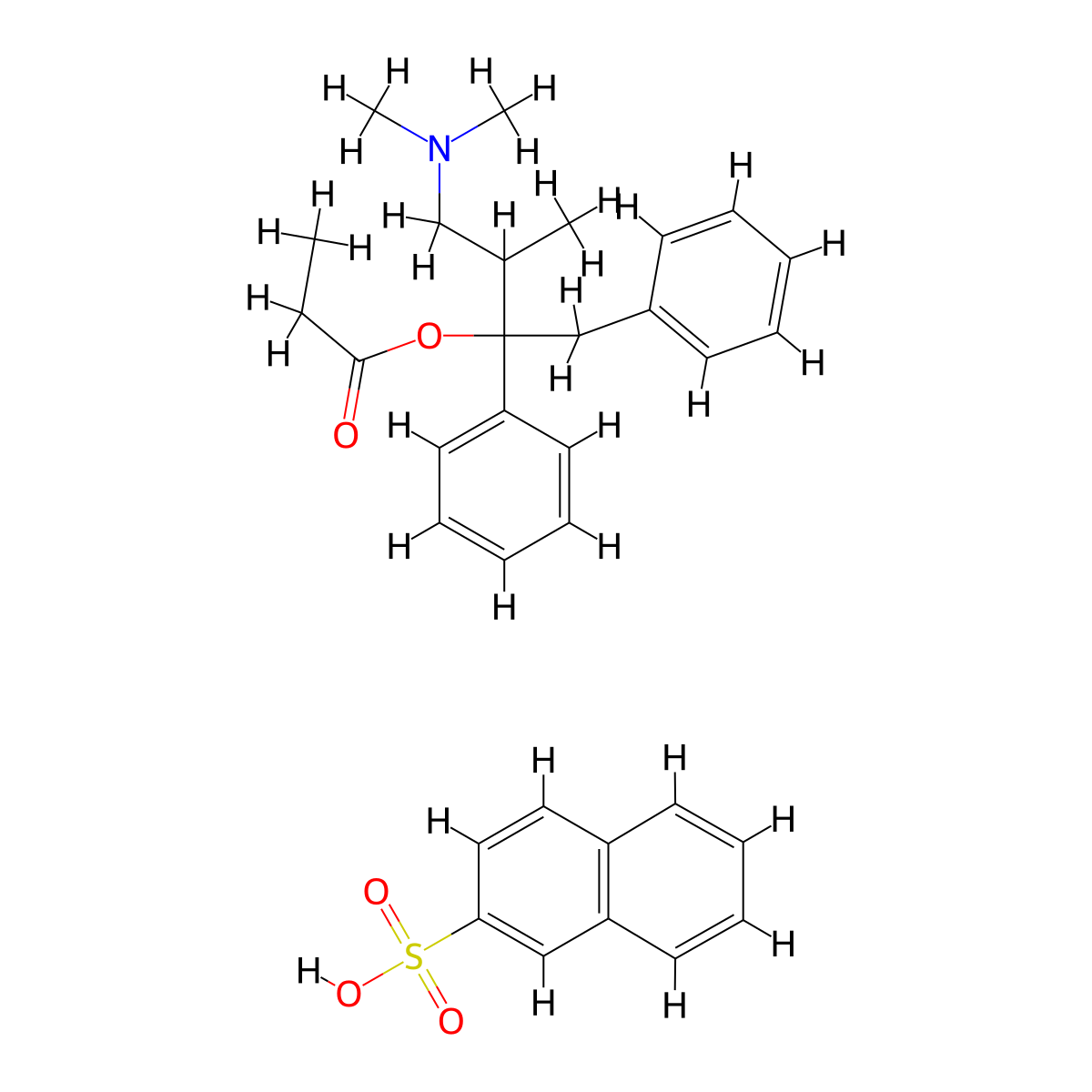 2-Butanol, 4-(dimethylamino)-3-methyl-1,2-diphenyl-, propionate (ester), napsylate molecular structure, CAS 5667-69-6
