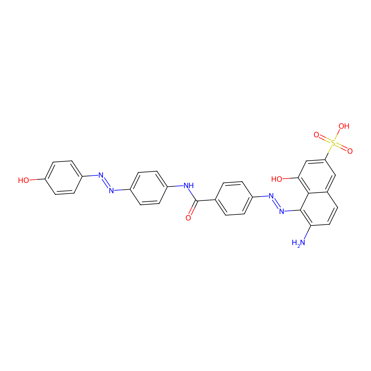 2-Naphthalenesulfonic acid, 6-amino-4-hydroxy-5-[2-[4-[[[4-[2-(4-hydroxyphenyl)diazenyl]phenyl]amino]carbonyl]phenyl]diazenyl]- molecular structure, CAS 56670-24-7