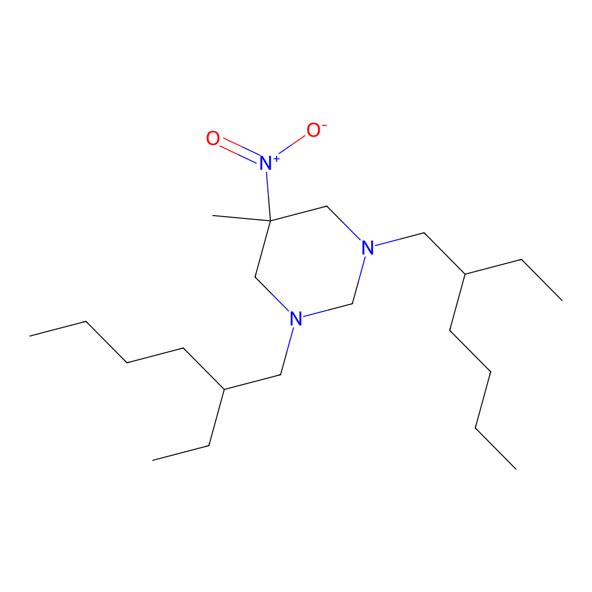 Pyrimidine, 1,3-bis(2-ethylhexyl)hexahydro-5-methyl-5-nitro- molecular structure, CAS 56672-87-8
