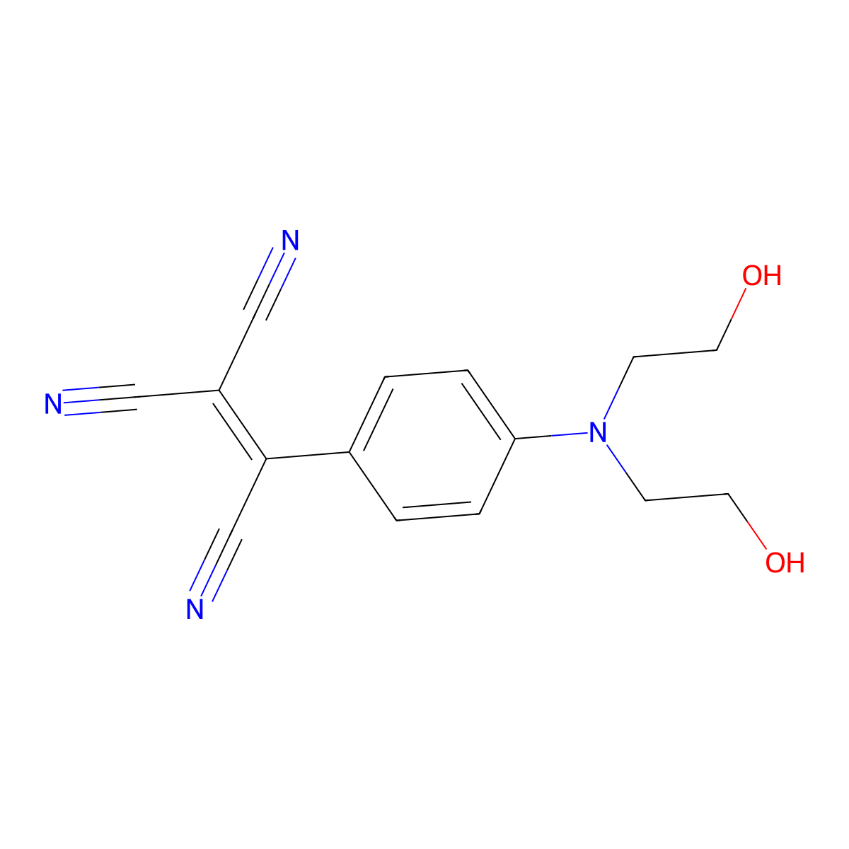(4-(Bis(2-hydroxyethyl)amino)phenyl)-1,1,2-ethylenetricarbonitrile molecular structure, CAS 56672-91-4