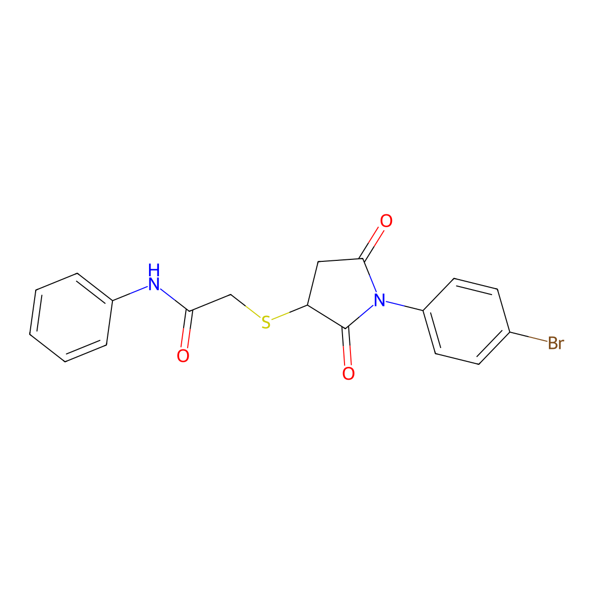 2-[1-(4-bromophenyl)-2,5-dioxoazolidin-3-ylthio]-N-phenylacetamide molecular structure, CAS 5668-71-3