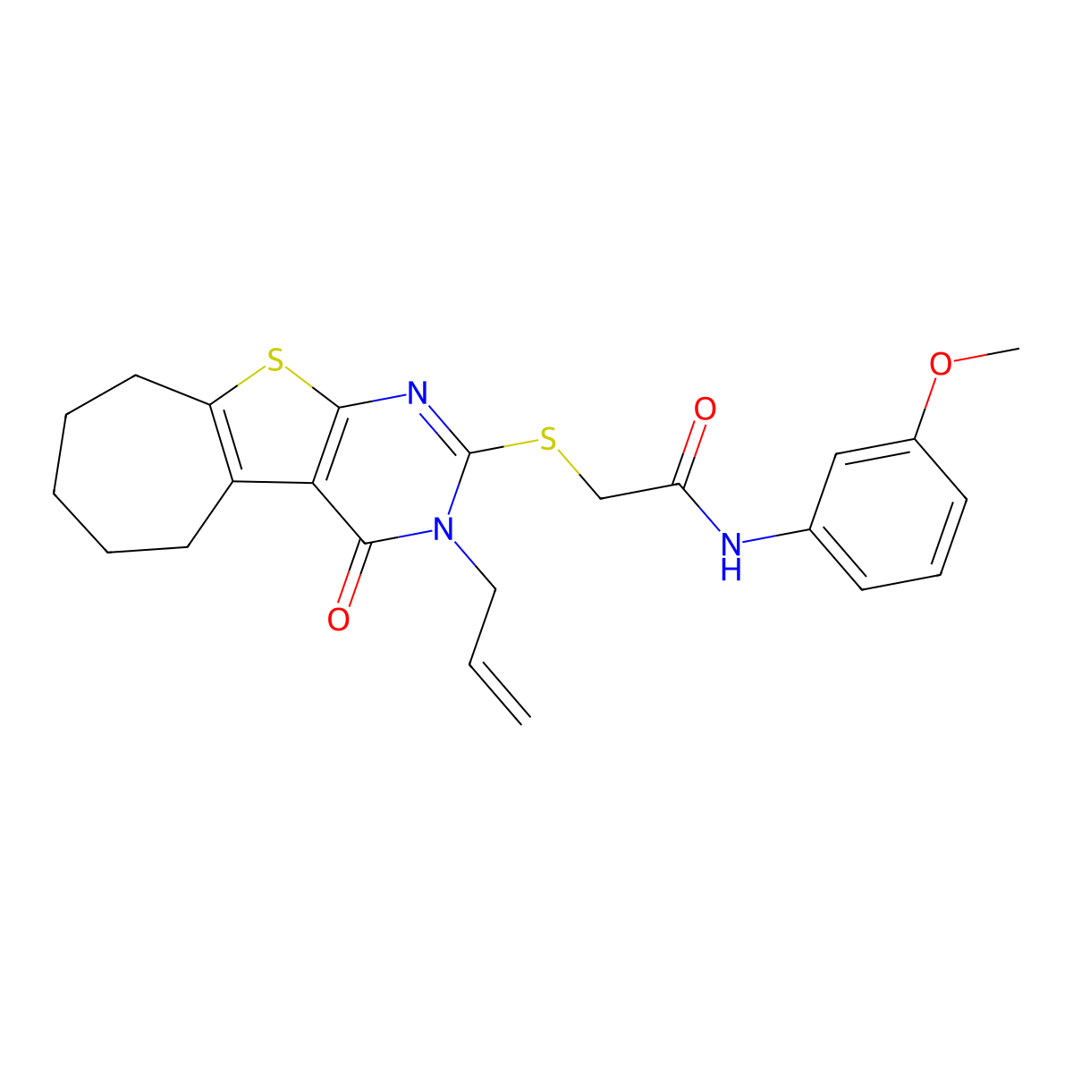 2-((3-allyl-4-oxo-4,5,6,7,8,9-hexahydro-3H-cyclohepta[4,5]thieno[2,3-d]pyrimidin-2-yl)thio)-N-(3-methoxyphenyl)acetamide molecular structure, CAS 566880-11-3