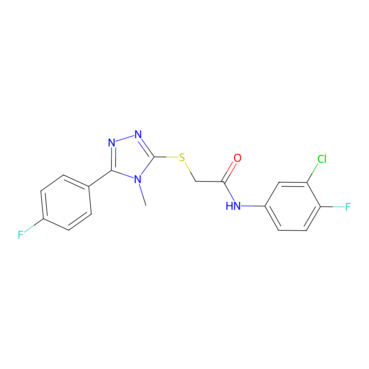 N-(3-chloro-4-fluorophenyl)-2-[[5-(4-fluorophenyl)-4-methyl-1,2,4-triazol-3-yl]sulfanyl]acetamide molecular structure, CAS 566891-78-9