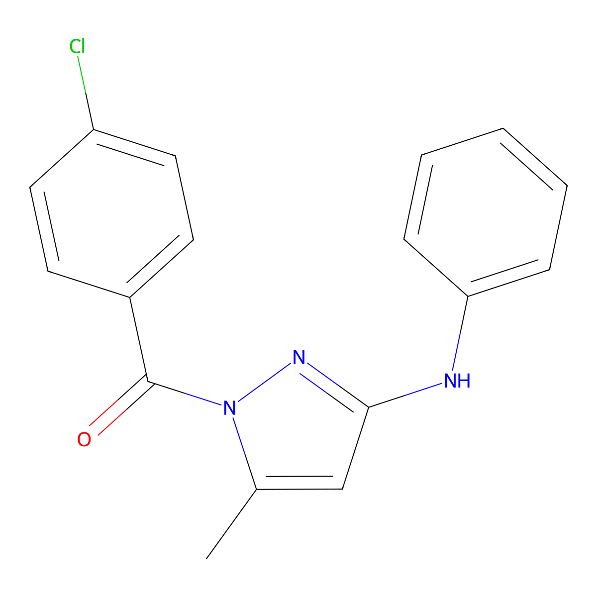 (3-Anilino-5-methylpyrazol-1-yl)-(4-chlorophenyl)methanone molecular structure, CAS 5669-37-4