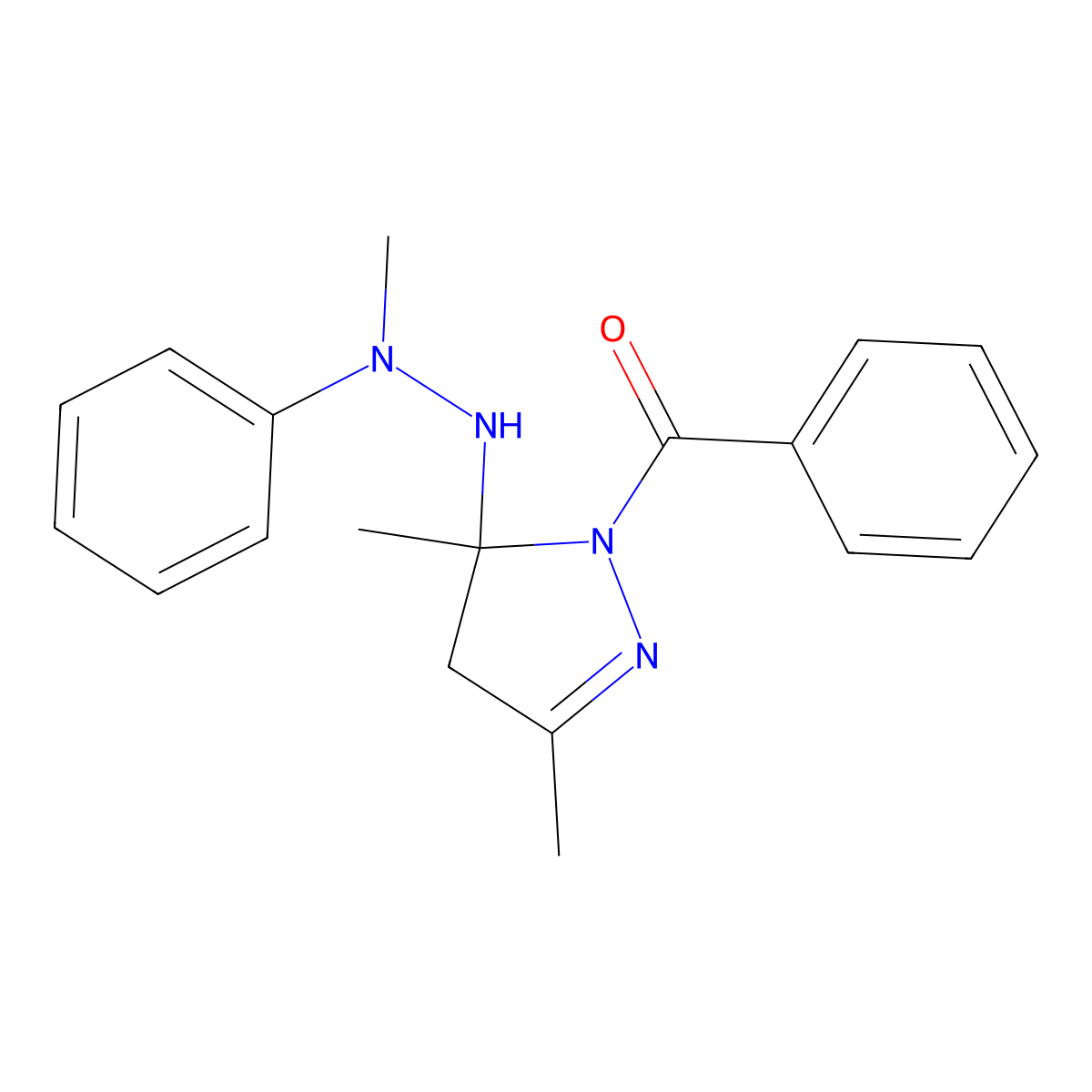 [3,5-dimethyl-5-(2-methyl-2-phenylhydrazinyl)-4H-pyrazol-1-yl]-phenylmethanone molecular structure, CAS 5669-59-0
