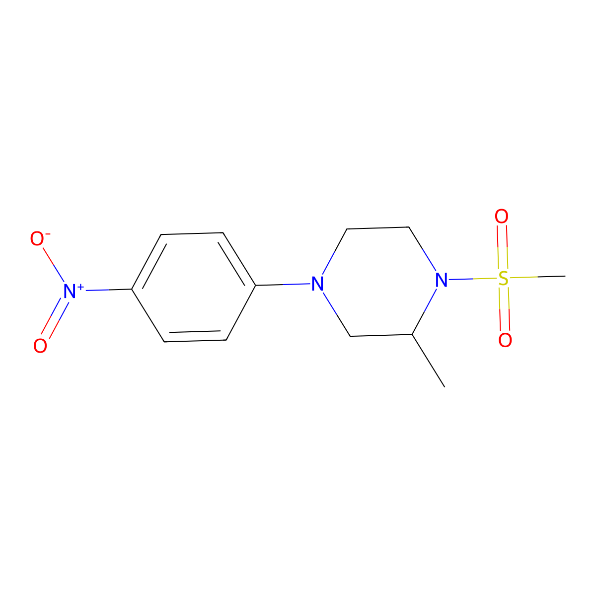 2-Methyl-1-(methylsulfonyl)-4-(4-nitrophenyl)piperazine molecular structure, CAS 5669-65-8