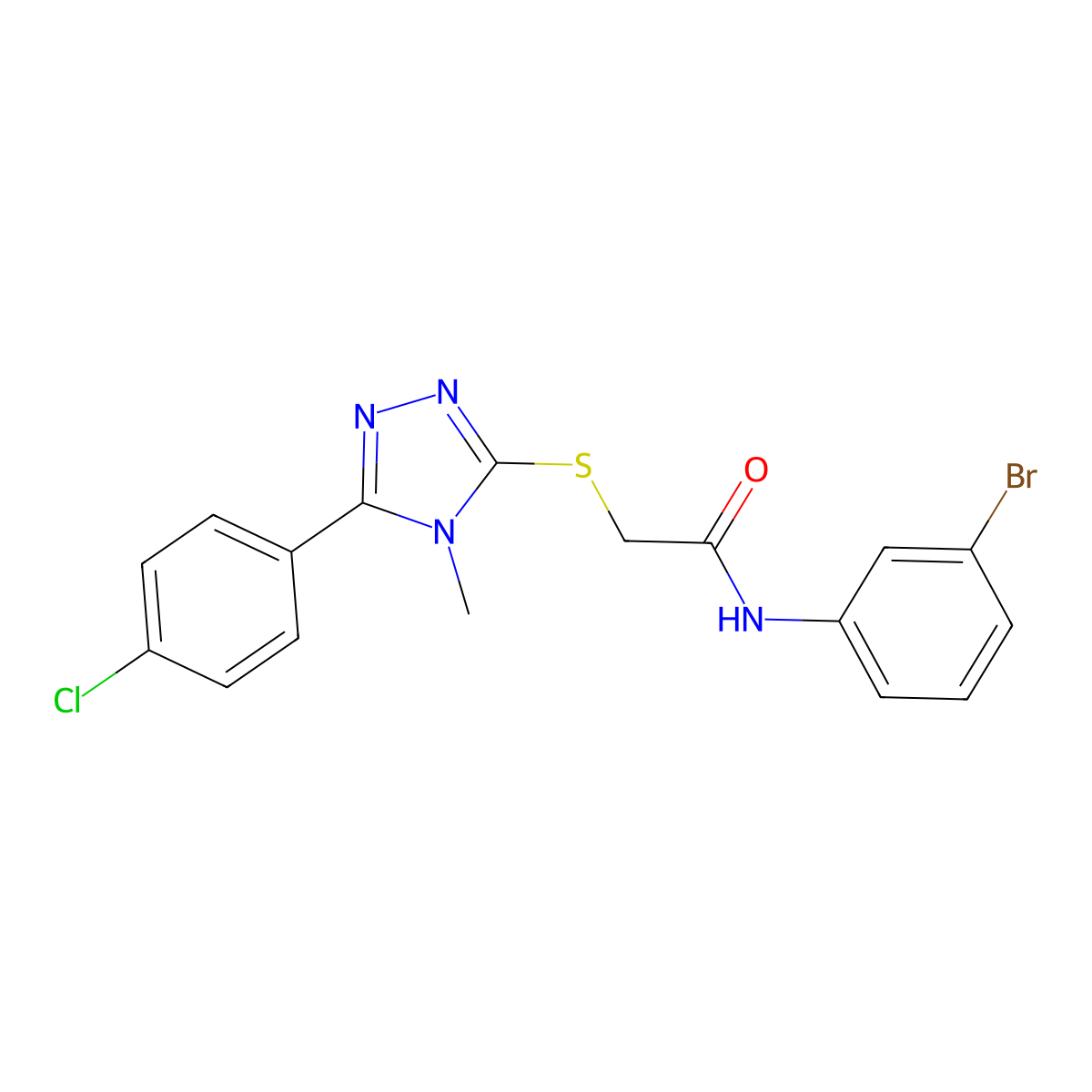 N-(3-bromophenyl)-2-[[5-(4-chlorophenyl)-4-methyl-1,2,4-triazol-3-yl]sulfanyl]acetamide molecular structure, CAS 566909-07-7