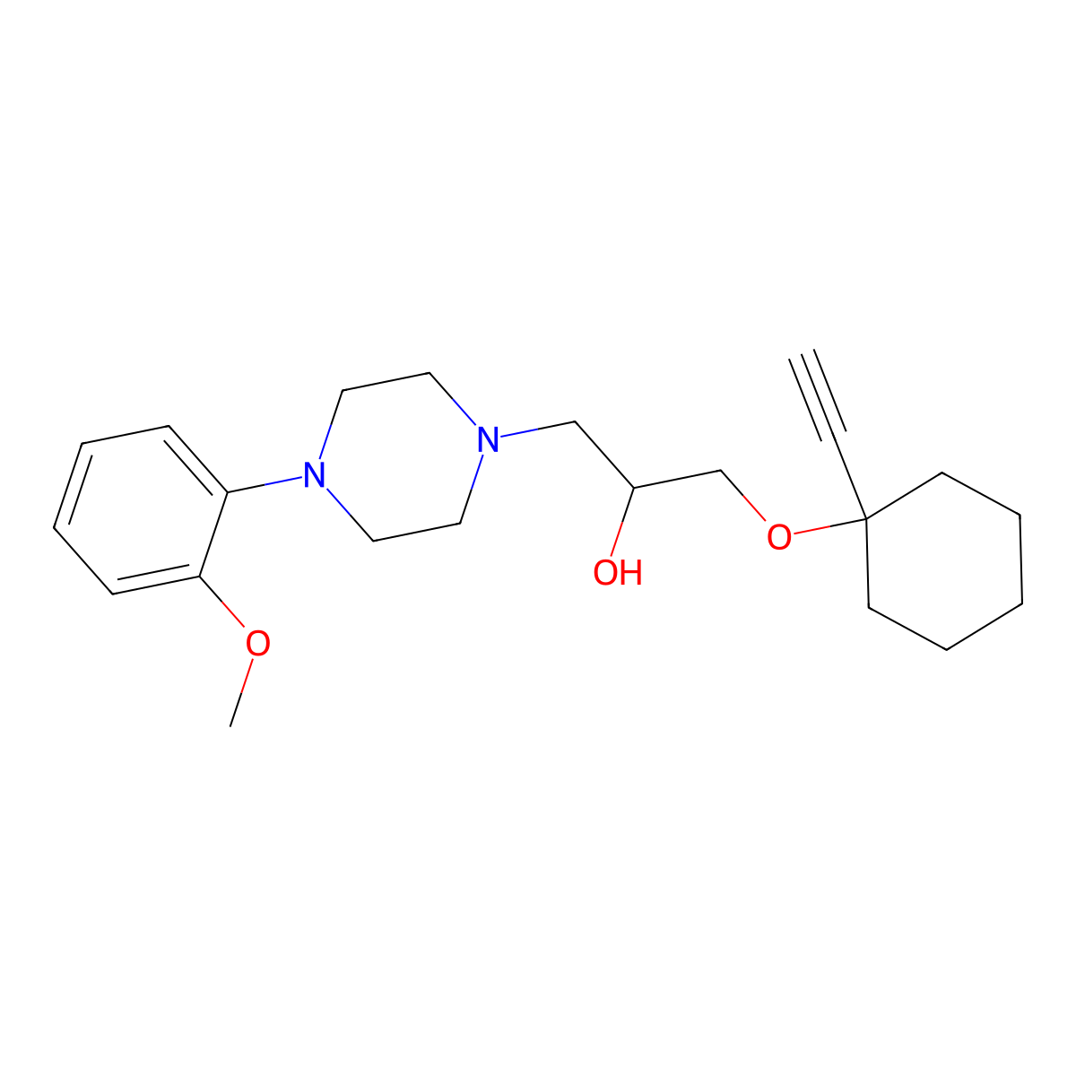 alpha-(((1-Ethynylcyclohexyl)oxy)methyl)-4-(2-methoxyphenyl)-1-piperazineethanol molecular structure, CAS 56693-13-1