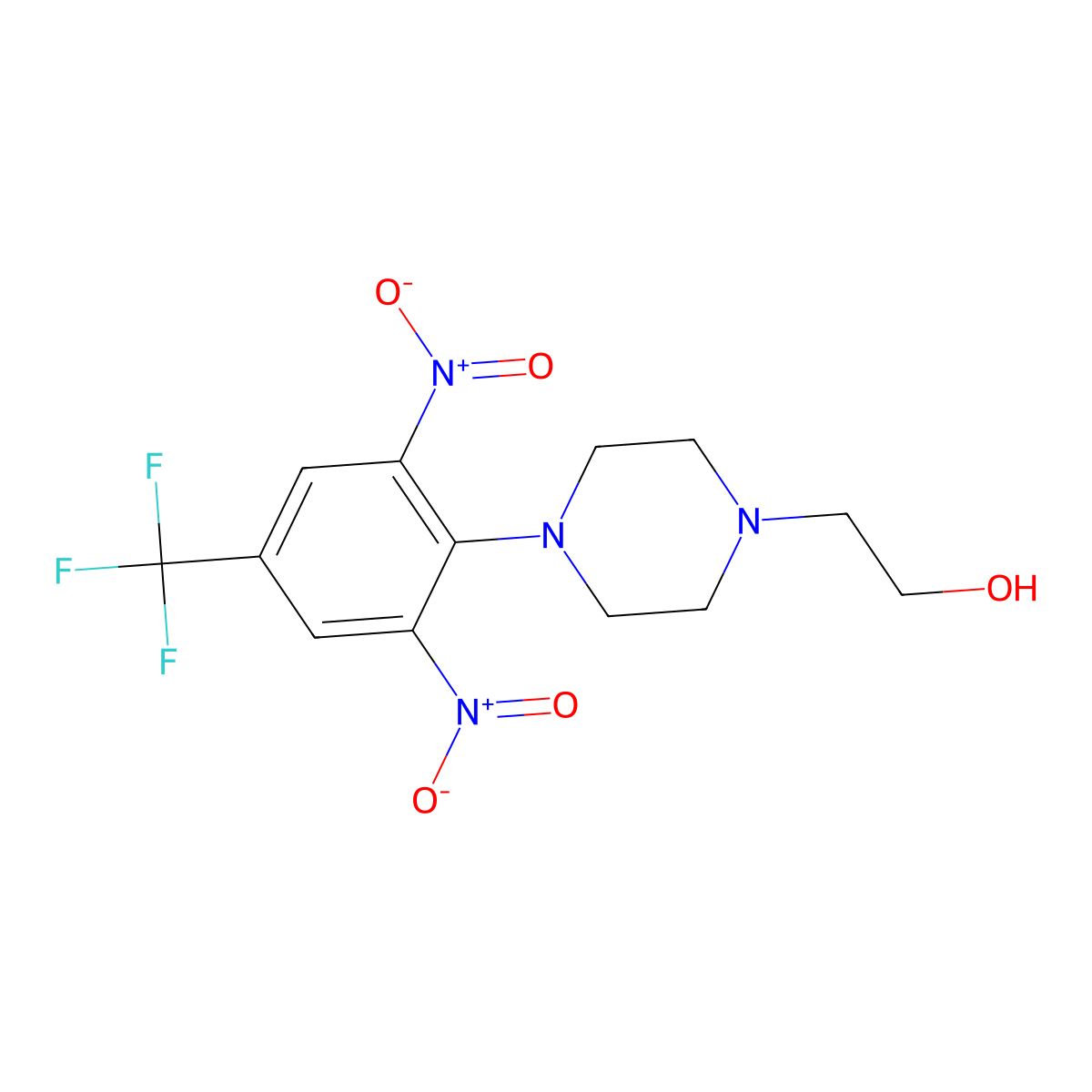 2-[4-[2,6-Dinitro-4-(trifluoromethyl)phenyl]piperazin-1-yl]ethanol molecular structure, CAS 5670-54-2