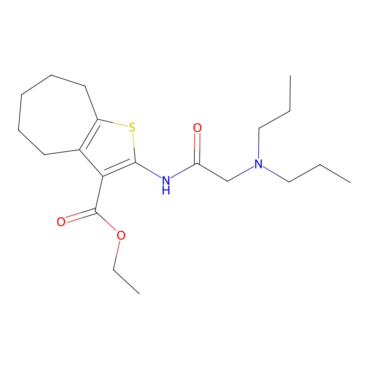 ethyl 2-[[2-(dipropylamino)acetyl]amino]-5,6,7,8-tetrahydro-4H-cyclohepta[b]thiophene-3-carboxylate molecular structure, CAS 5670-93-9