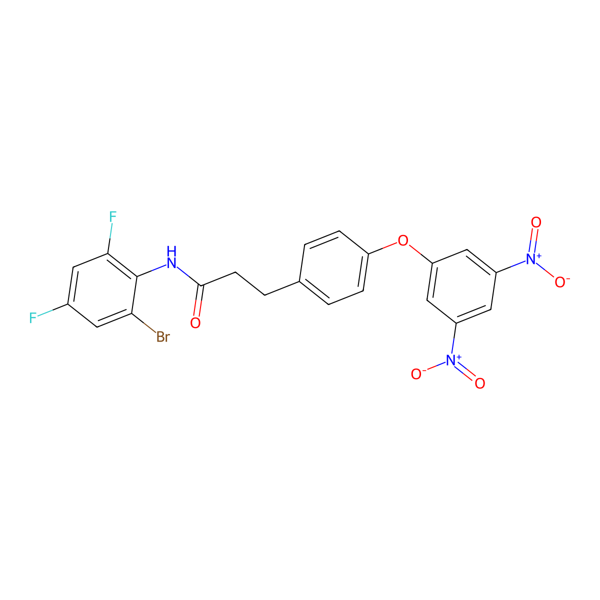 N-(2-bromo-4,6-difluorophenyl)-3-[4-(3,5-dinitrophenoxy)phenyl]propanamide molecular structure, CAS 5671-78-3