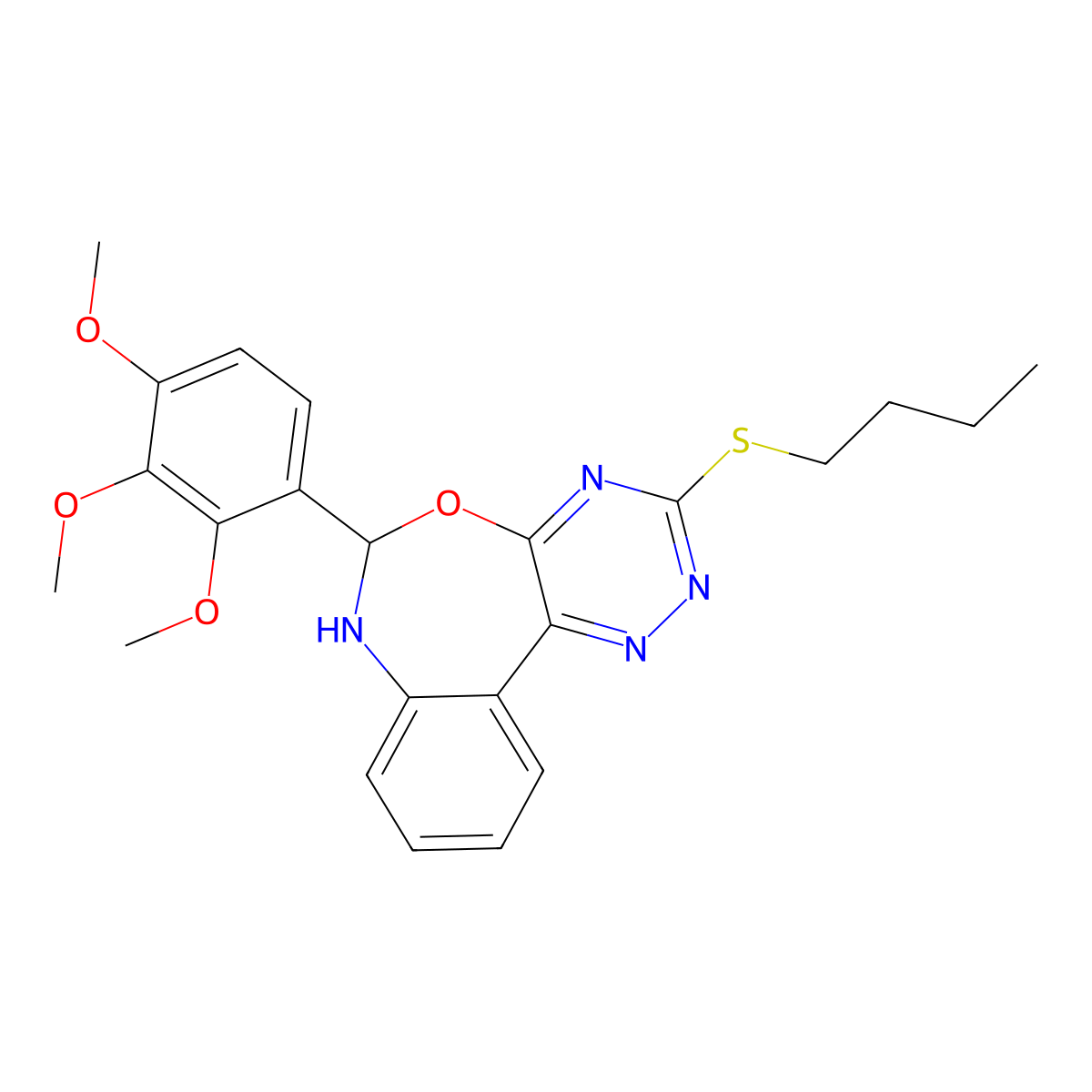 3-(Butylsulfanyl)-6-(2,3,4-trimethoxyphenyl)-6,7-dihydro[1,2,4]triazino[5,6-d][3,1]benzoxazepine molecular structure, CAS 5672-16-2