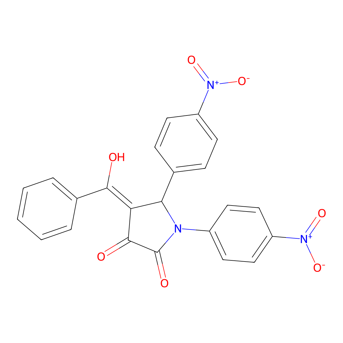 4-[Hydroxy(phenyl)methylidene]-1,5-bis(4-nitrophenyl)pyrrolidine-2,3-dione molecular structure, CAS 5672-78-6