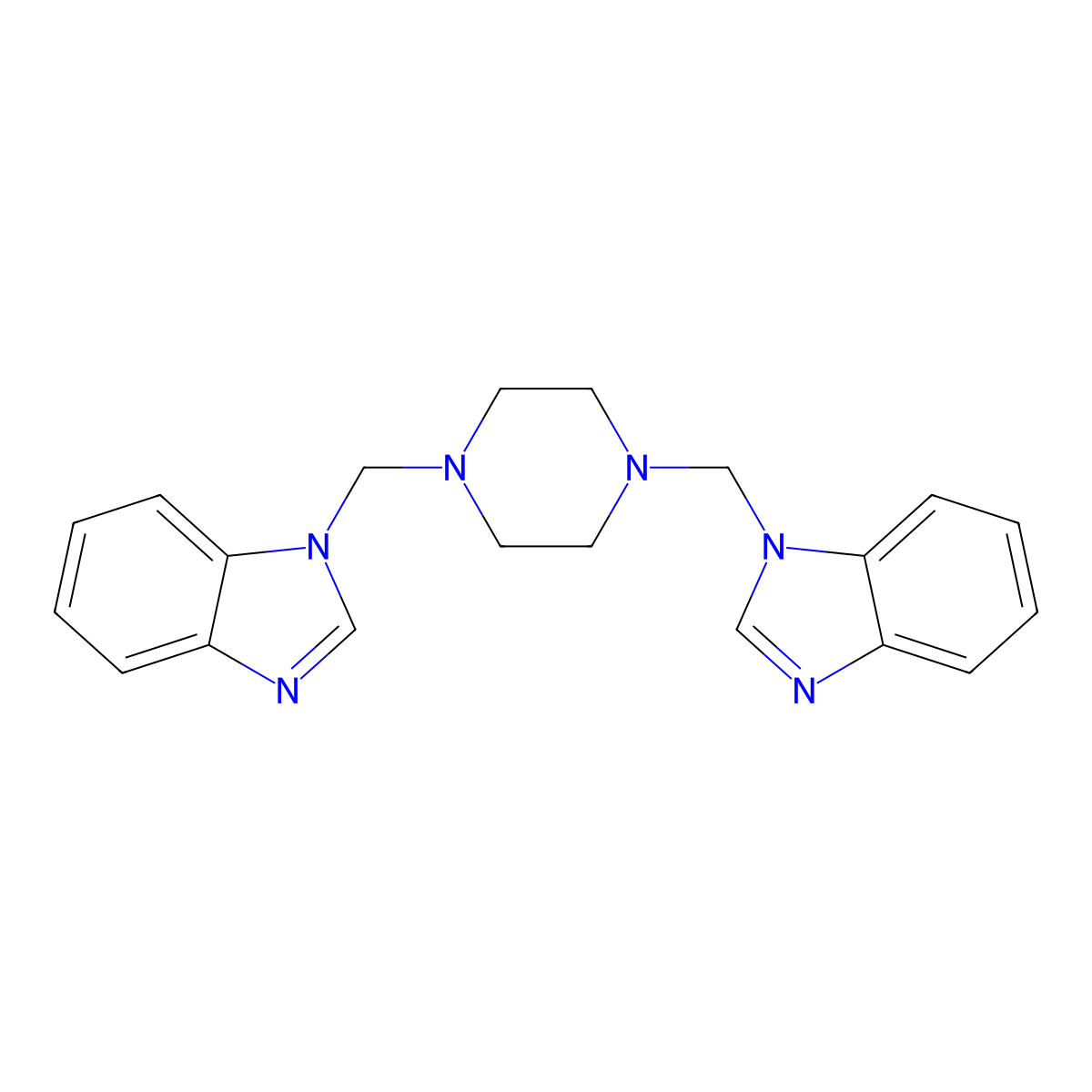 1H-Benzimidazole, 1,1'-(1,4-piperazinediylbis(methylene))bis- molecular structure, CAS 56720-08-2