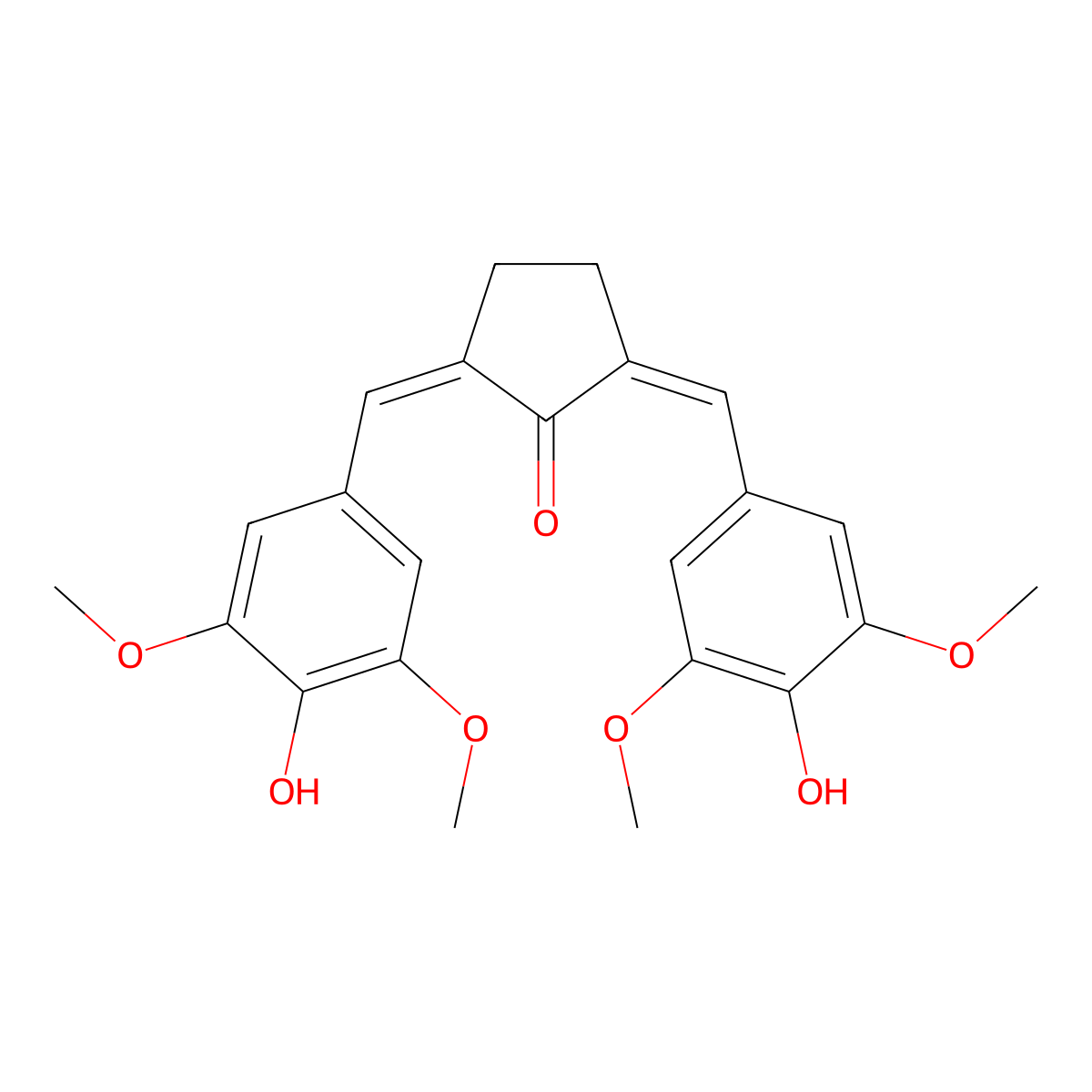 Cyclopentanone, 2,5-bis[(4-hydroxy-3,5-dimethoxyphenyl)methylene]- molecular structure, CAS 56720-22-0
