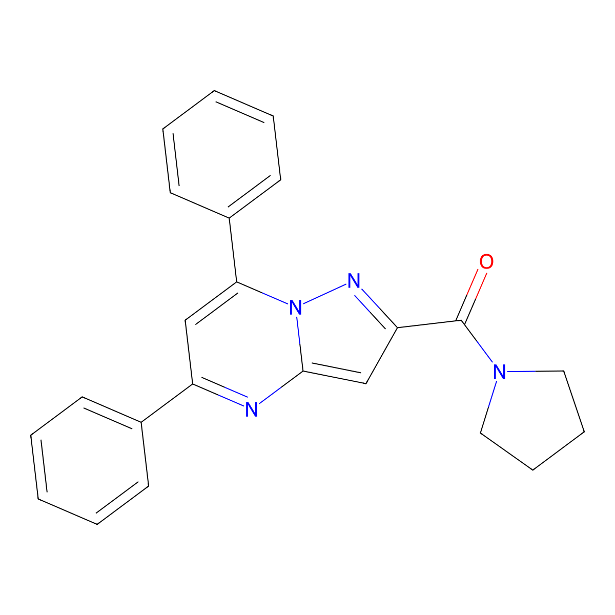 (5,7-Diphenyl-pyrazolo[1,5-a]pyrimidin-2-yl)-pyrrolidin-1-yl-methanone molecular structure, CAS 5673-17-6