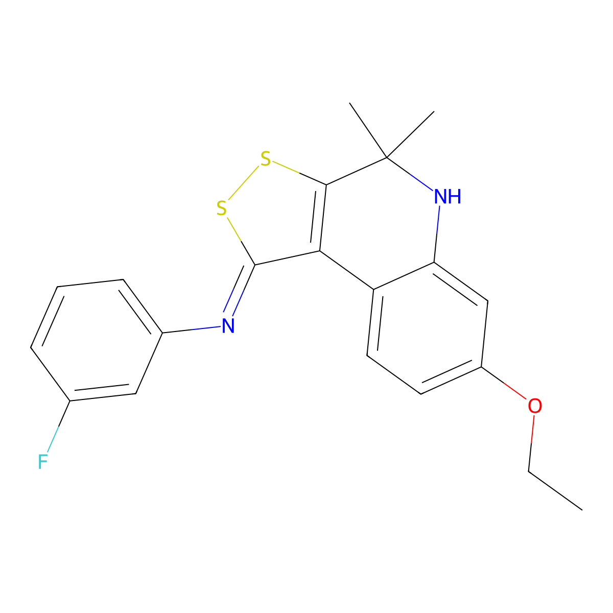 7-ethoxy-N-(3-fluorophenyl)-4,4-dimethyl-5H-dithiolo[3,4-c]quinolin-1-imine molecular structure, CAS 5673-43-8