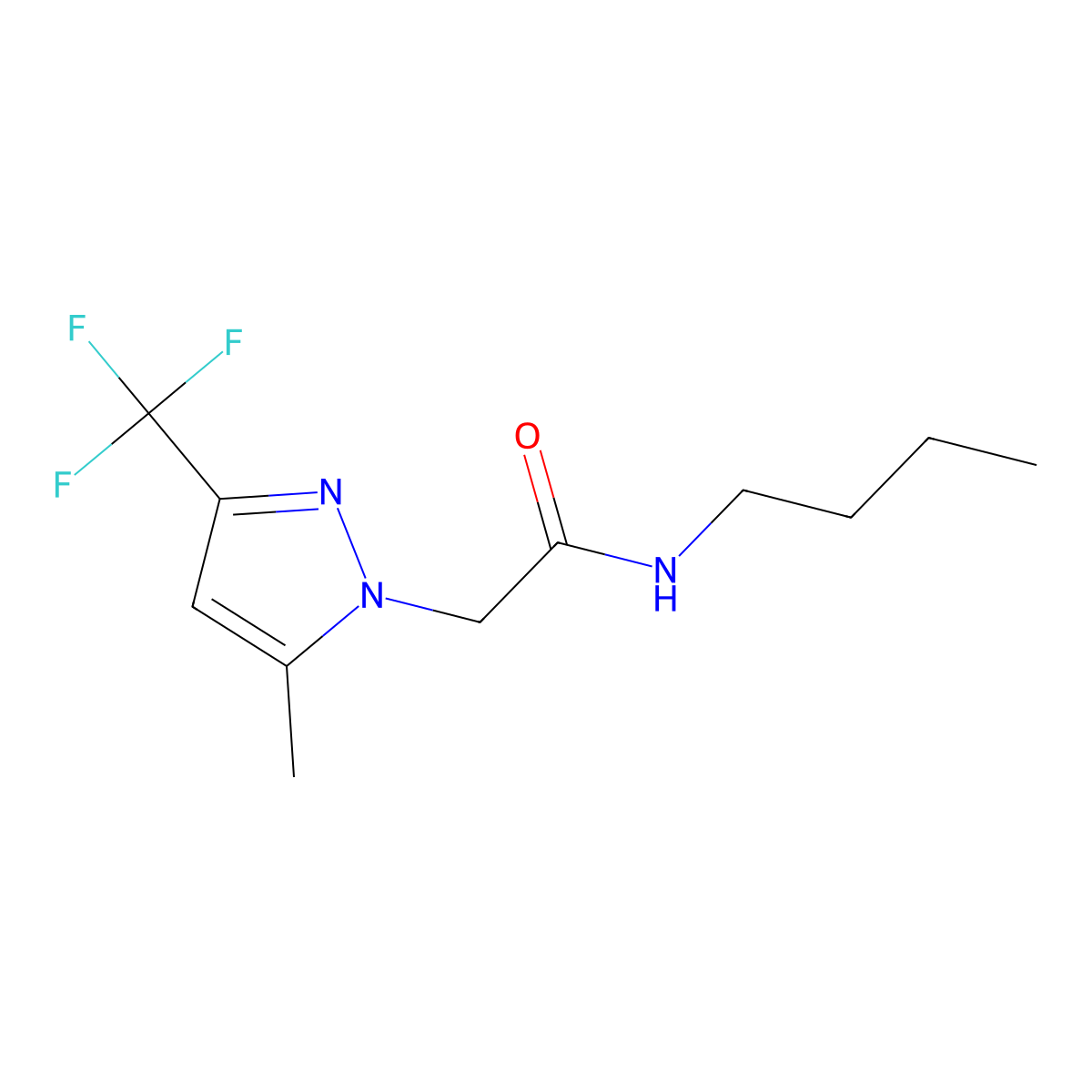 N-butyl-2-[5-methyl-3-(trifluoromethyl)pyrazol-1-yl]acetamide molecular structure, CAS 5673-60-9