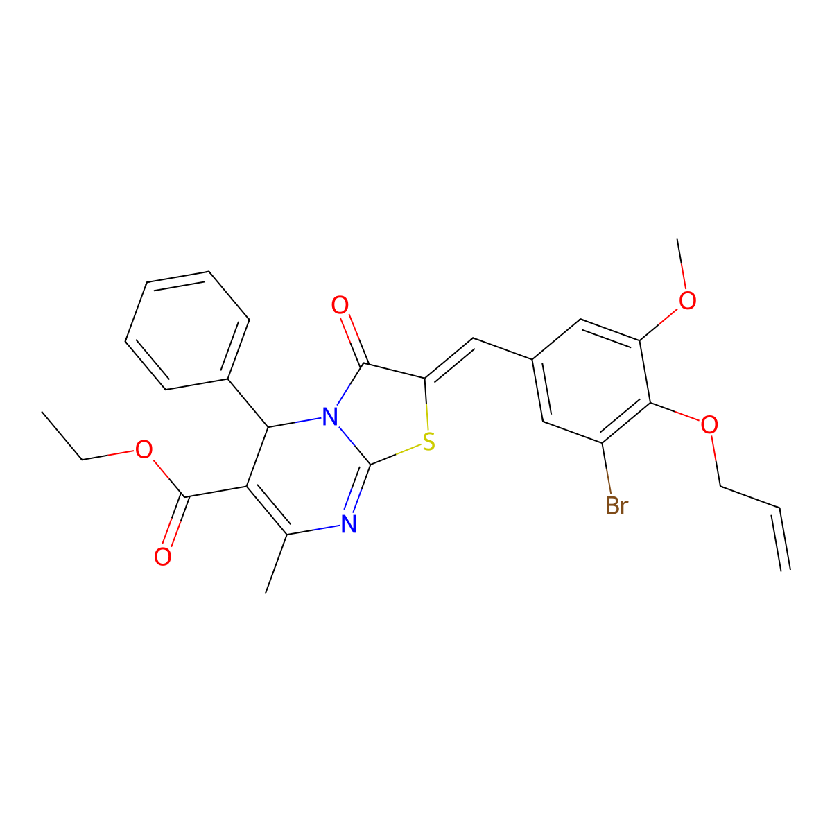 ethyl 2-[(3-bromo-5-methoxy-4-prop-2-enoxyphenyl)methylidene]-7-methyl-3-oxo-5-phenyl-5H-[1,3]thiazolo[3,2-a]pyrimidine-6-carboxylate molecular structure, CAS 5675-16-1