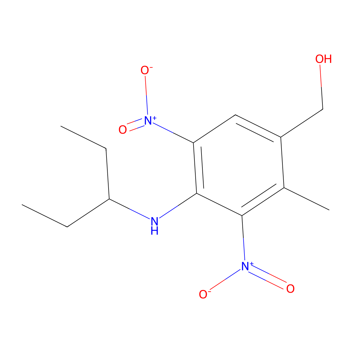 4-((1-Ethylpropyl)amino)-2-methyl-3,5-dinitrobenzyl alcohol molecular structure, CAS 56750-76-6