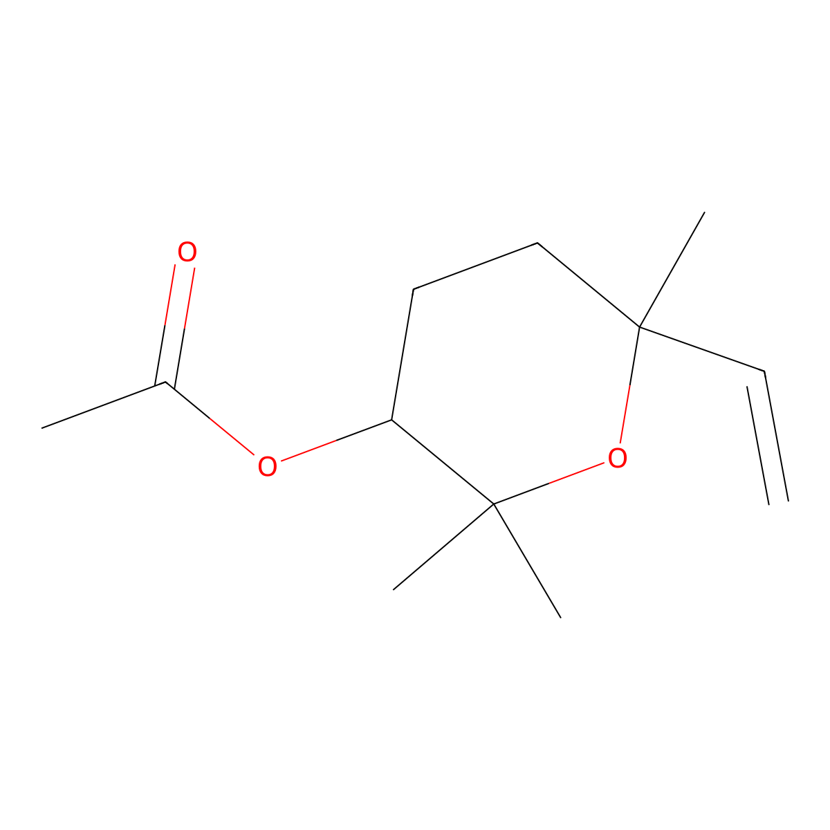 2H-Pyran-3-ol, 6-ethenyltetrahydro-2,2,6-trimethyl-, 3-acetate molecular structure, CAS 56752-50-2