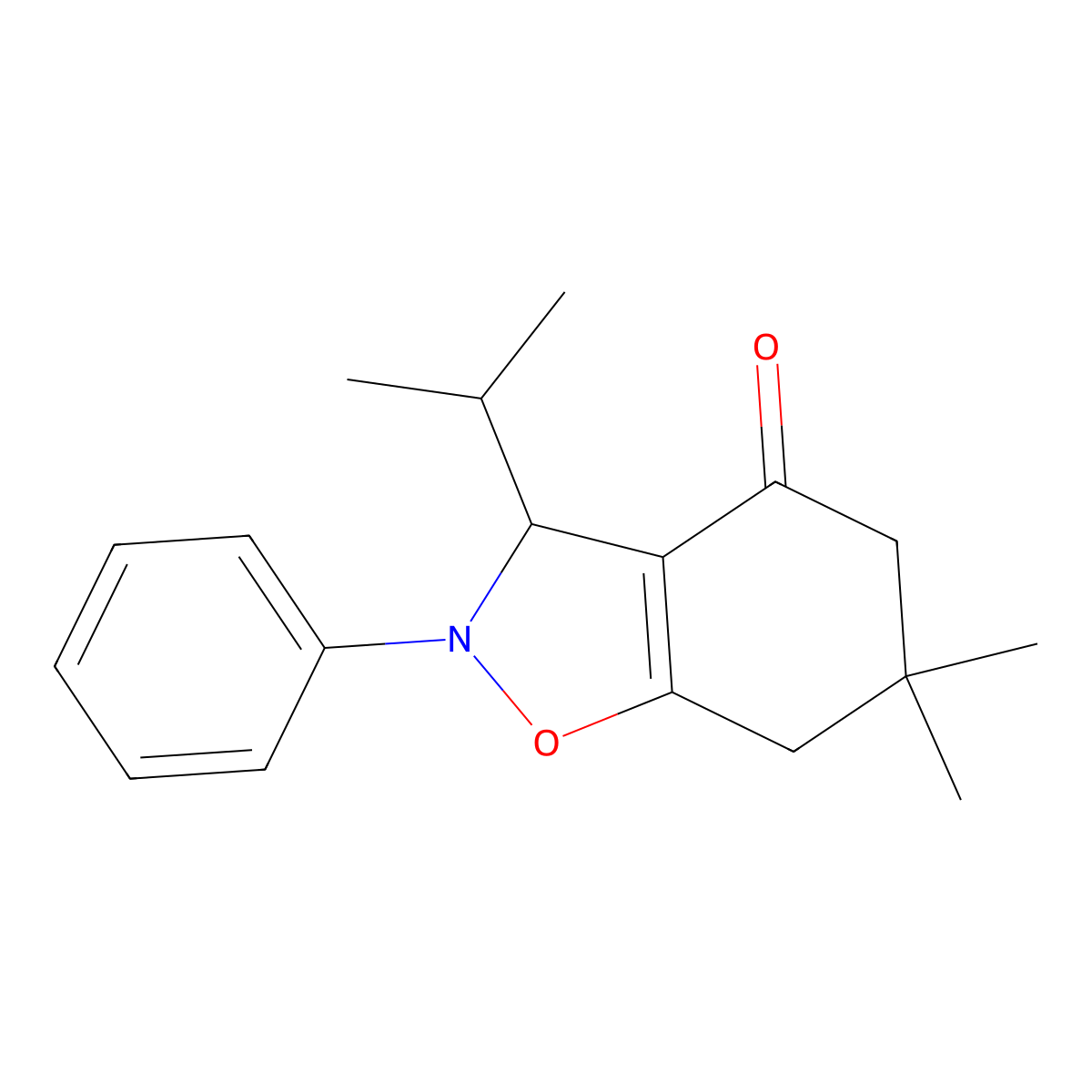6,6-dimethyl-2-phenyl-3-propan-2-yl-5,7-dihydro-3H-1,2-benzoxazol-4-one molecular structure, CAS 5676-14-2