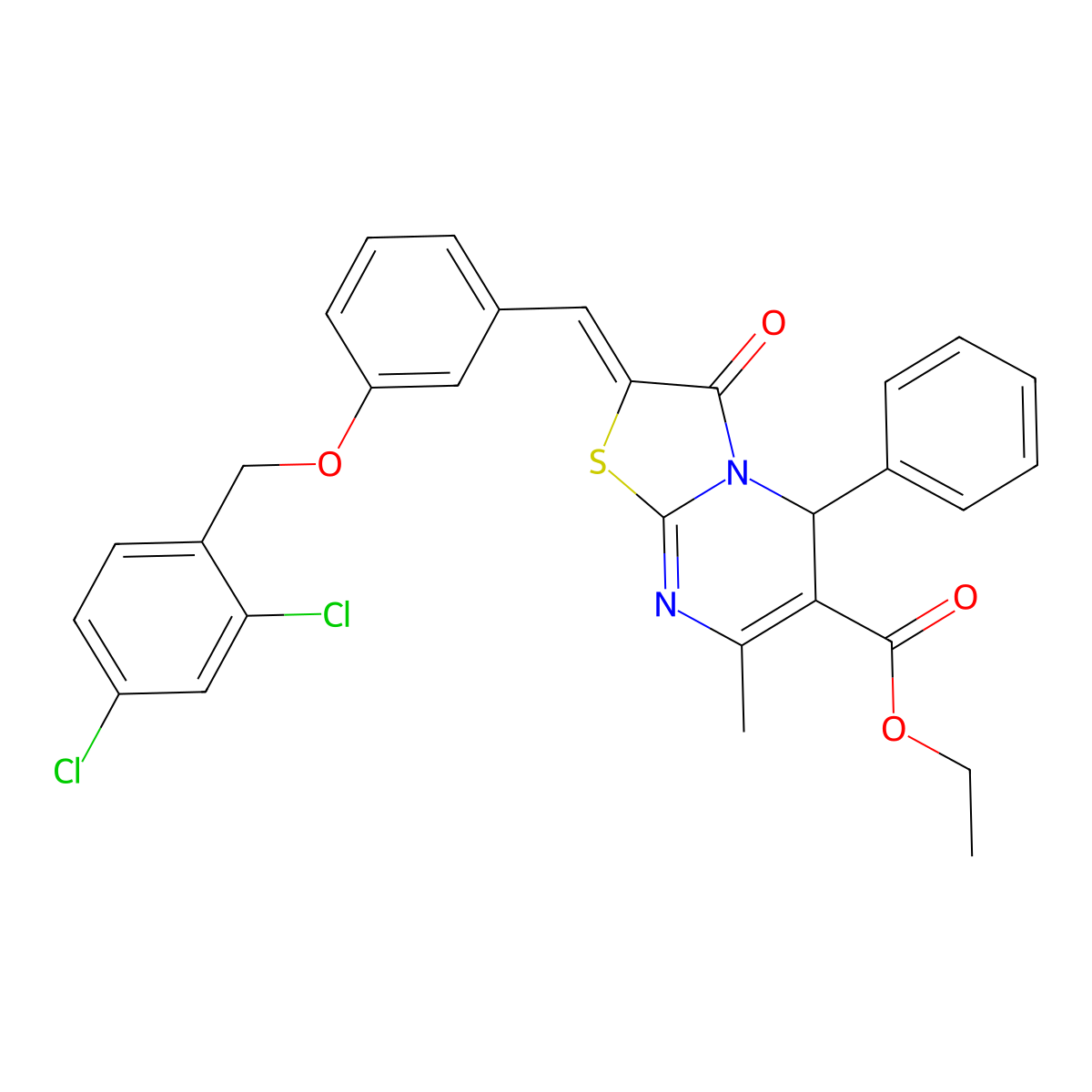ethyl 2-[[3-[(2,4-dichlorophenyl)methoxy]phenyl]methylidene]-7-methyl-3-oxo-5-phenyl-5H-[1,3]thiazolo[3,2-a]pyrimidine-6-carboxylate molecular structure, CAS 5678-22-8