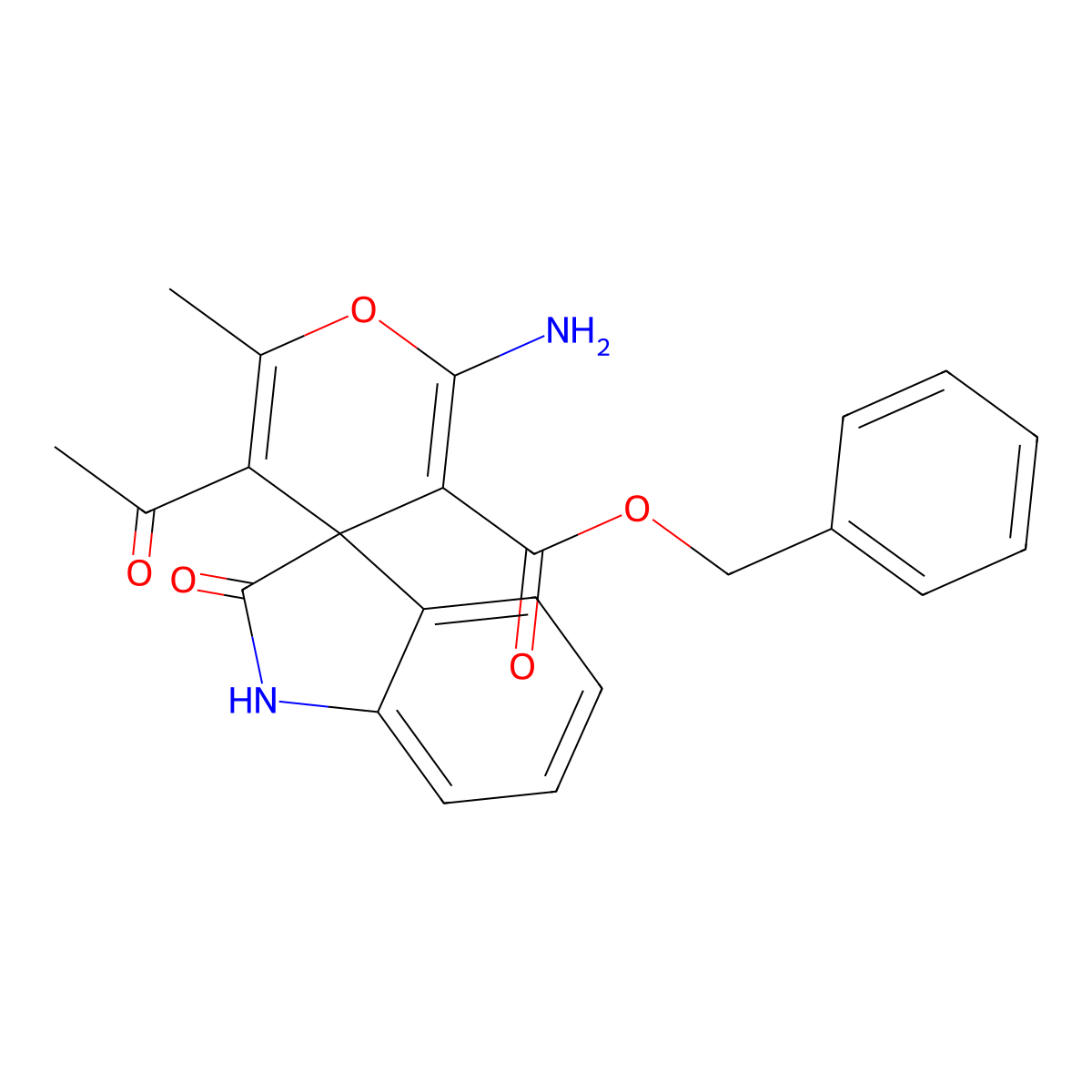 Benzyl 5'-acetyl-2'-amino-6'-methyl-2-oxo-1,2-dihydrospiro[indole-3,4'-pyran]-3'-carboxylate molecular structure, CAS 5678-84-2