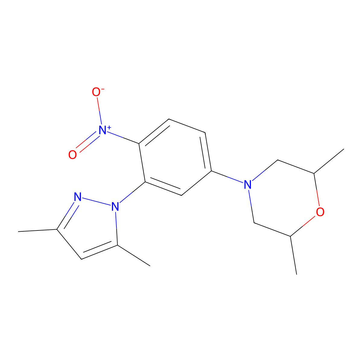 4-[3-(3,5-dimethyl-1H-pyrazol-1-yl)-4-nitrophenyl]-2,6-dimethylmorpholine molecular structure, CAS 5679-57-2