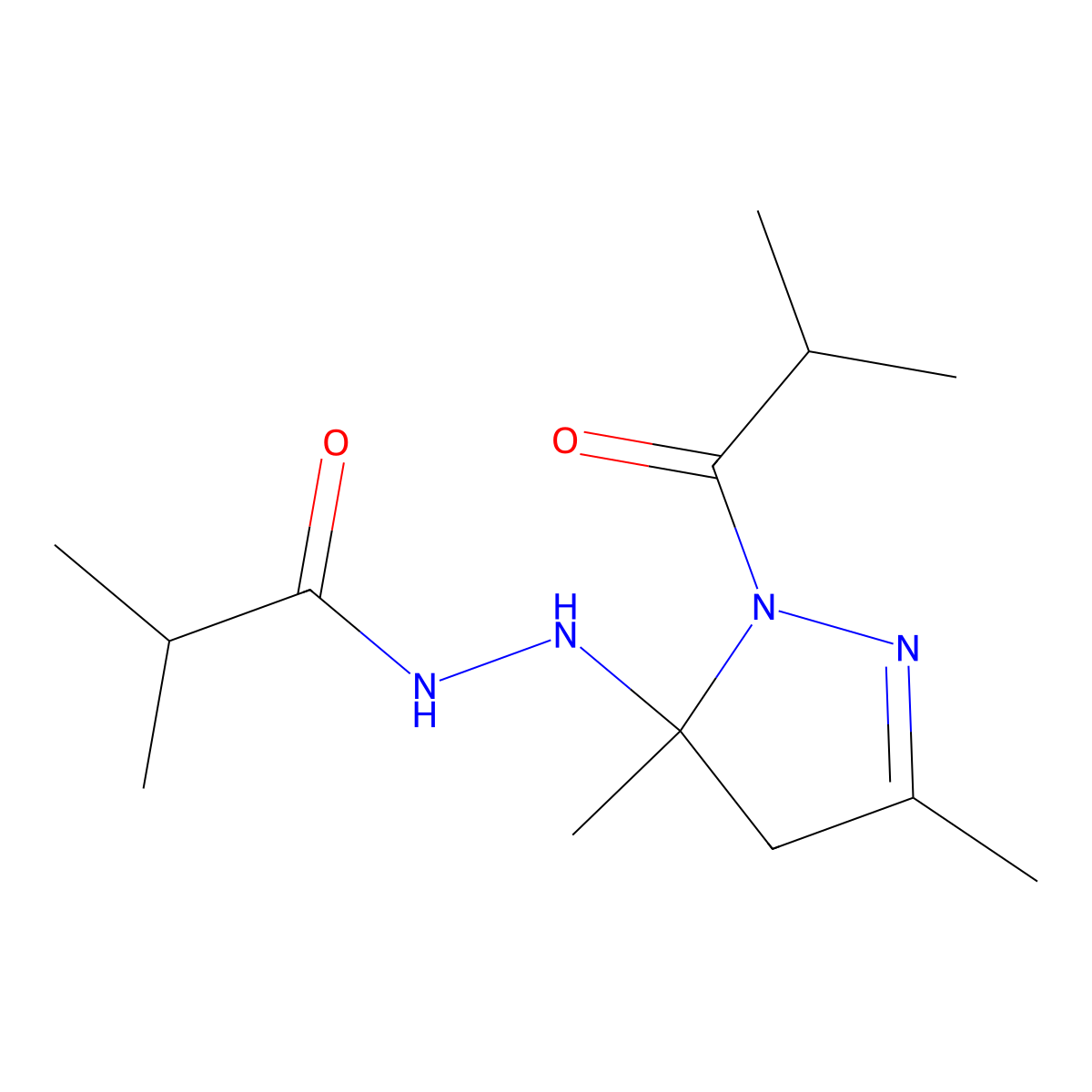N'-[3,5-dimethyl-2-(2-methylpropanoyl)-4H-pyrazol-3-yl]-2-methylpropanehydrazide molecular structure, CAS 5679-75-4