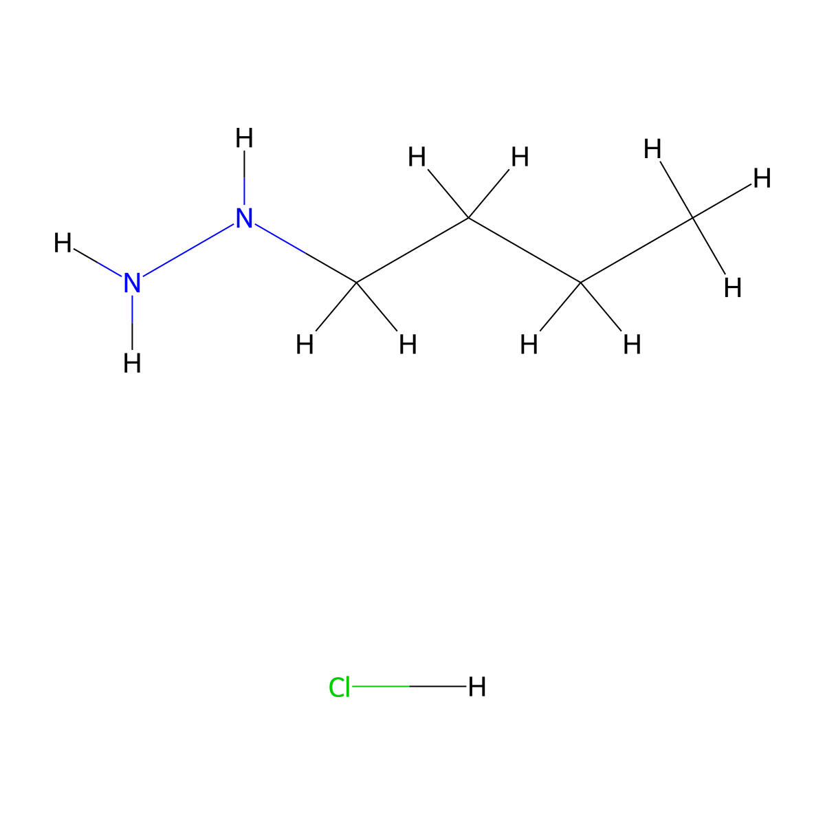Butylhydrazine hydrochloride molecular structure, CAS 56795-65-4