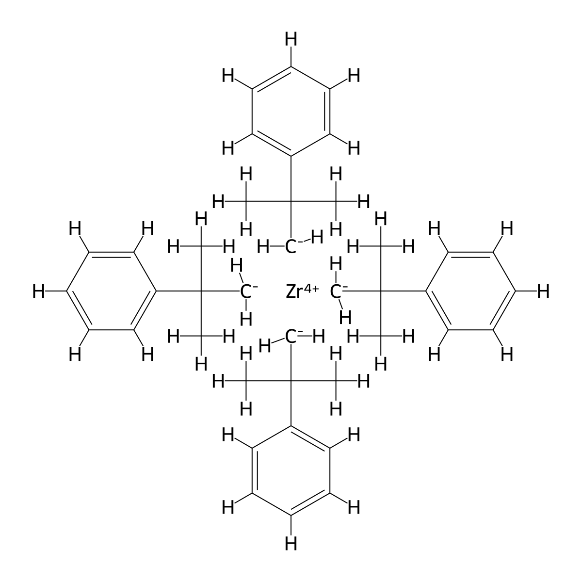 Zirconium, tetrakis(2-methyl-2-phenylpropyl)- molecular structure, CAS 56797-10-5