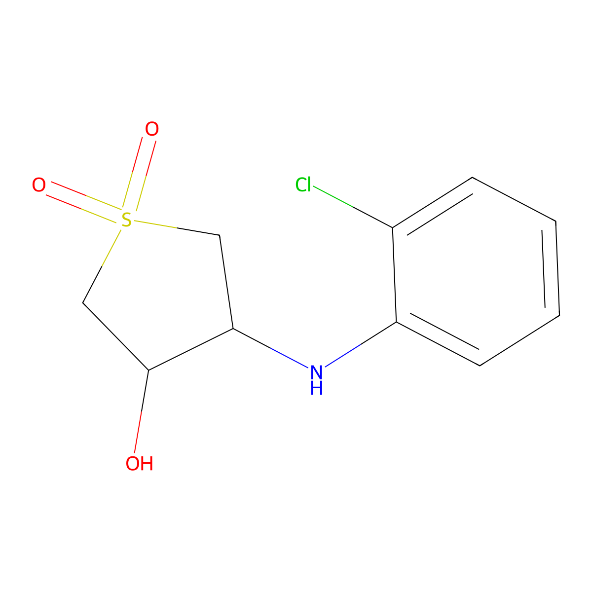 Thiophene-3-ol, 4-[(2-chlorophenyl)amino]tetrahydro-, 1,1-dioxide molecular structure, CAS 56799-39-4