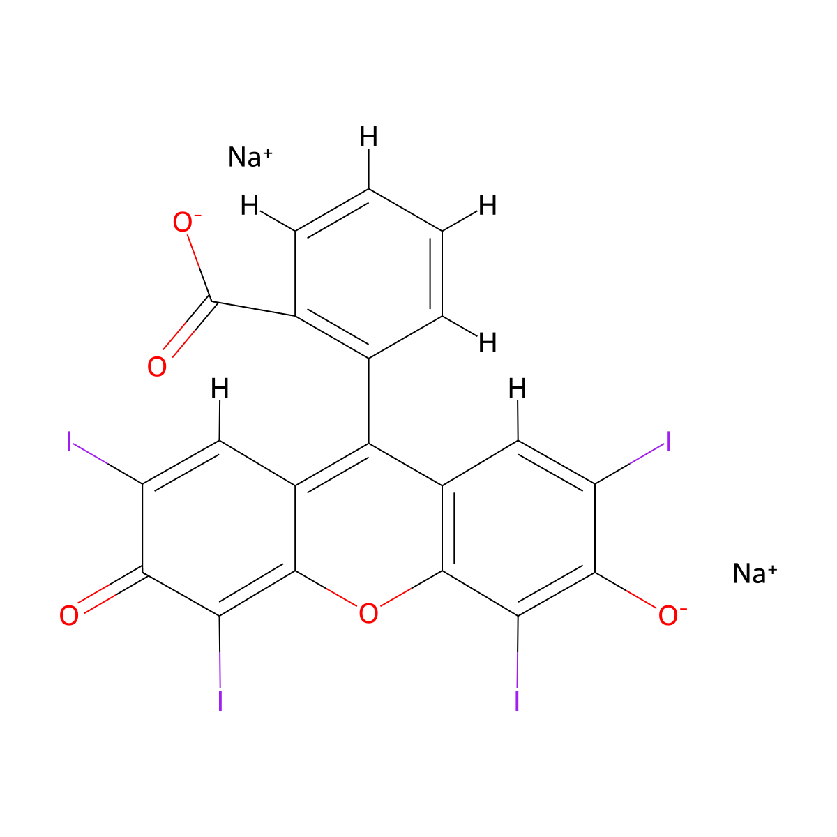 Erythrosine sodium molecular structure, CAS 568-63-8