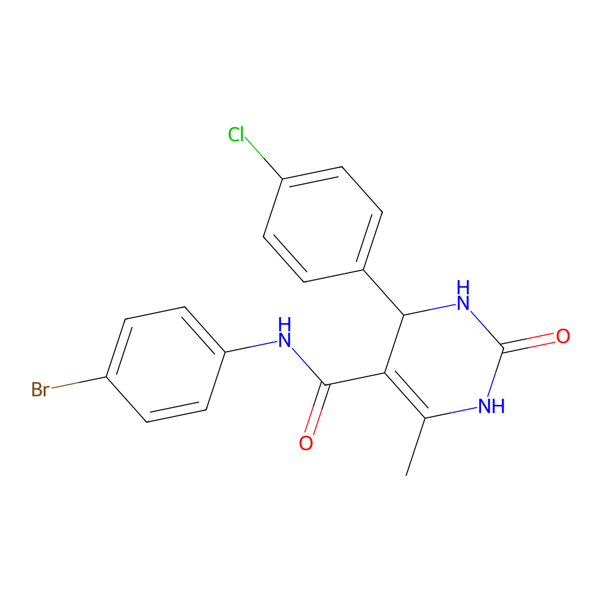 N-(4-bromophenyl)-4-(4-chlorophenyl)-6-methyl-2-oxo-3,4-dihydro-1H-pyrimidine-5-carboxamide molecular structure, CAS 5680-52-4