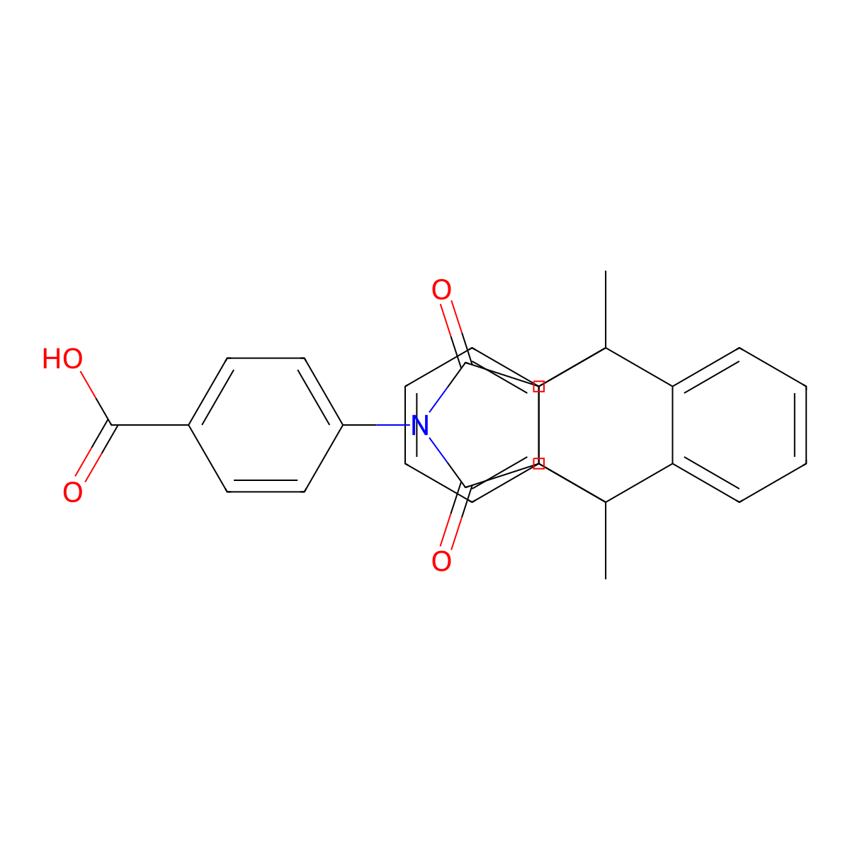 4-(1,8-Dimethyl-16,18-dioxo-17-azapentacyclo[6.6.5.0~2,7~.0~9,14~.0~15,19~]nonadeca-2,4,6,9,11,13-hexaen-17-yl)benzoic acid molecular structure, CAS 5680-82-0