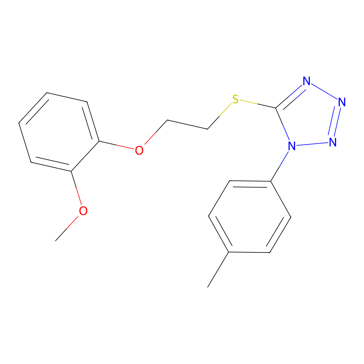 5-[2-(2-Methoxyphenoxy)ethylthio]-1-(4-methylphenyl)tetrazole molecular structure, CAS 5681-58-3