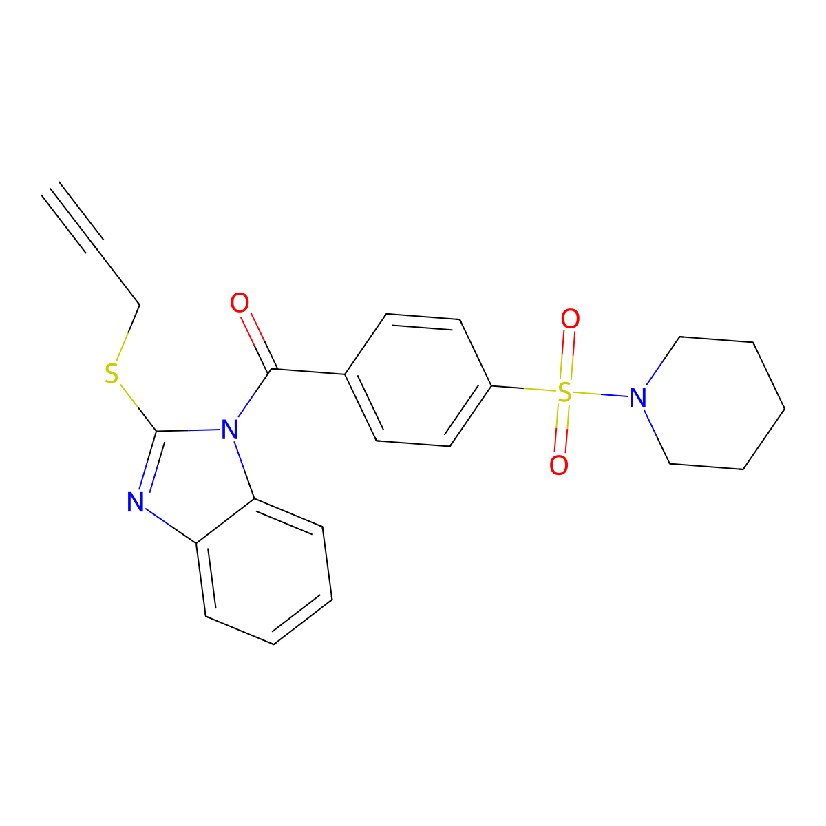 (4-(piperidin-1-ylsulfonyl)phenyl)(2-(prop-2-yn-1-ylthio)-1H-benzo[d]imidazol-1-yl)methanone molecular structure, CAS 5681-74-3
