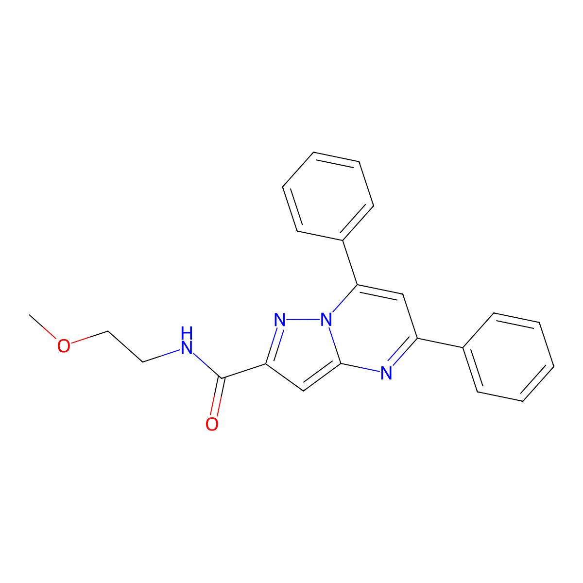 N-(2-methoxyethyl)-5,7-diphenylpyrazolo[1,5-a]pyrimidine-2-carboxamide molecular structure, CAS 5682-63-3