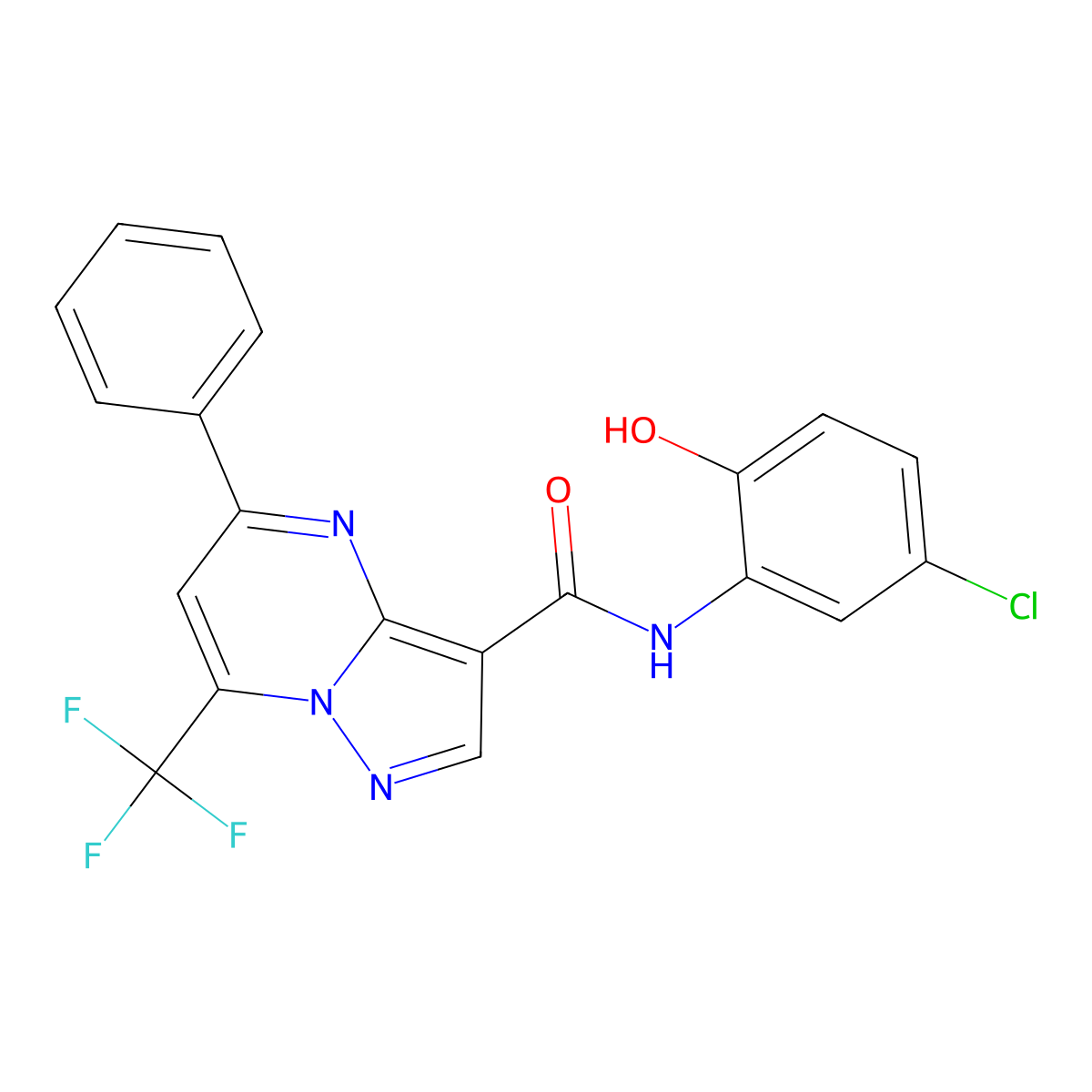 N-(5-chloro-2-hydroxyphenyl)-5-phenyl-7-(trifluoromethyl)pyrazolo[1,5-a]pyrimidine-3-carboxamide molecular structure, CAS 5682-65-5