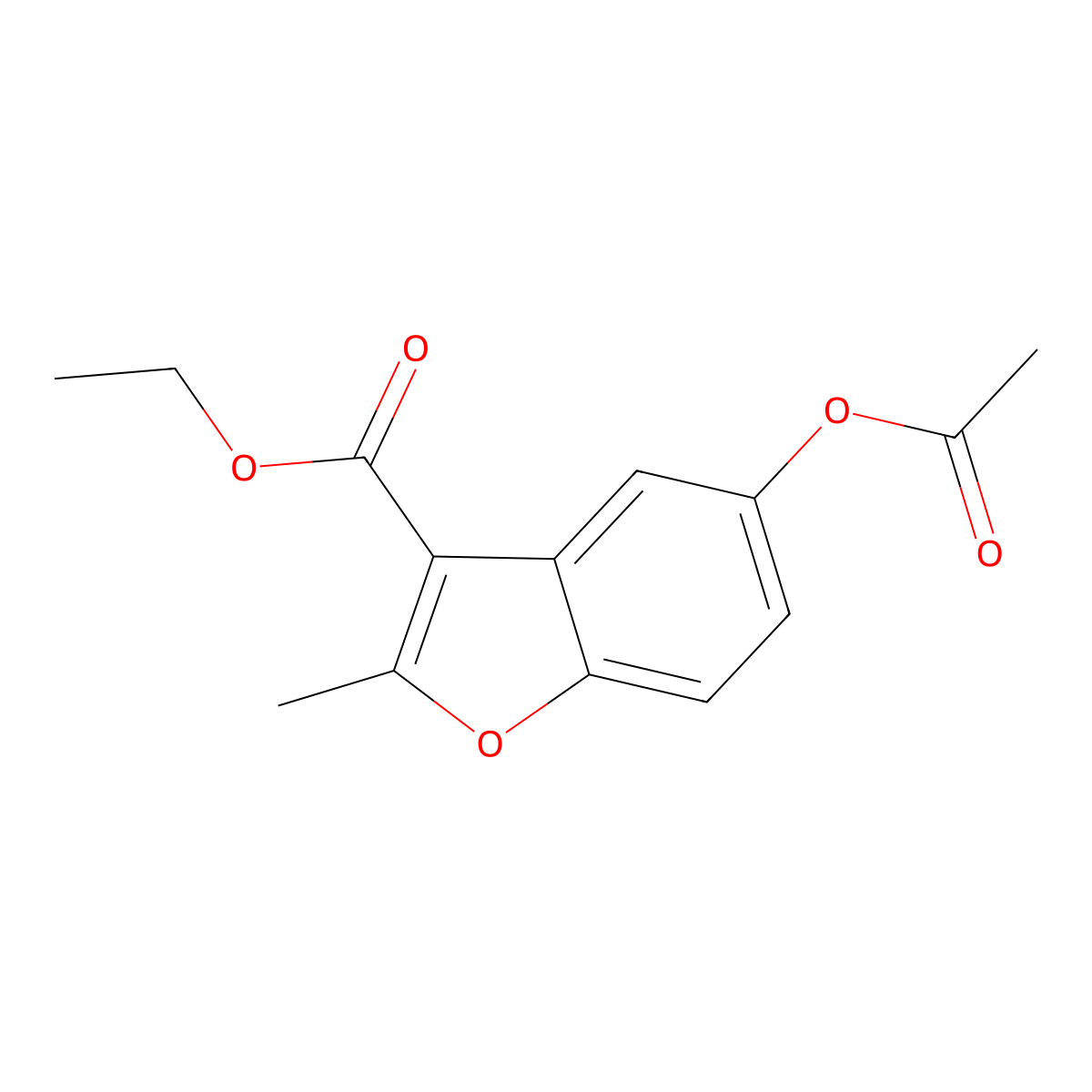 Ethyl 5-(acetyloxy)-2-methyl-1-benzofuran-3-carboxylate molecular structure, CAS 56820-12-3
