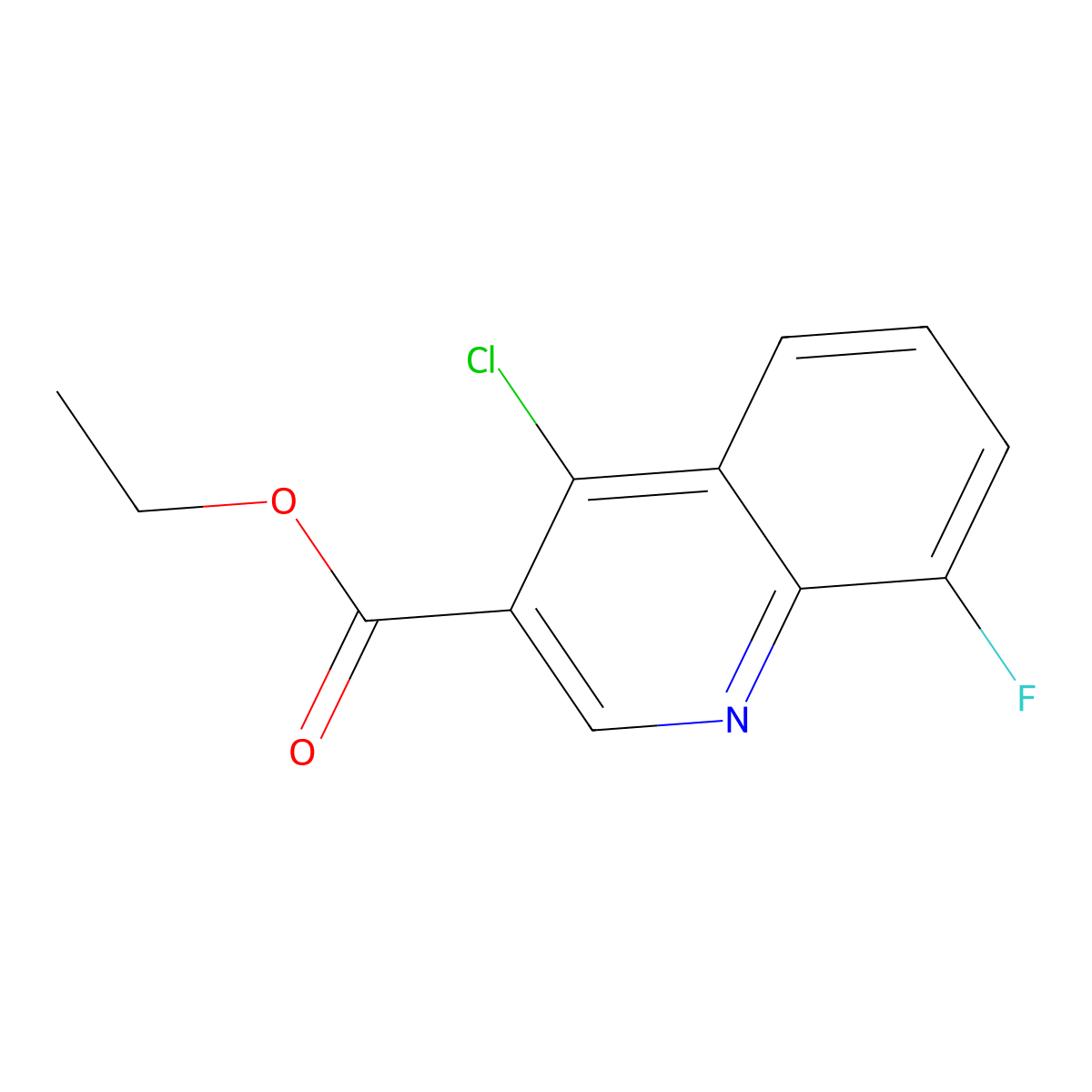 Ethyl 4-chloro-8-fluoroquinoline-3-carboxylate molecular structure, CAS 56824-90-9