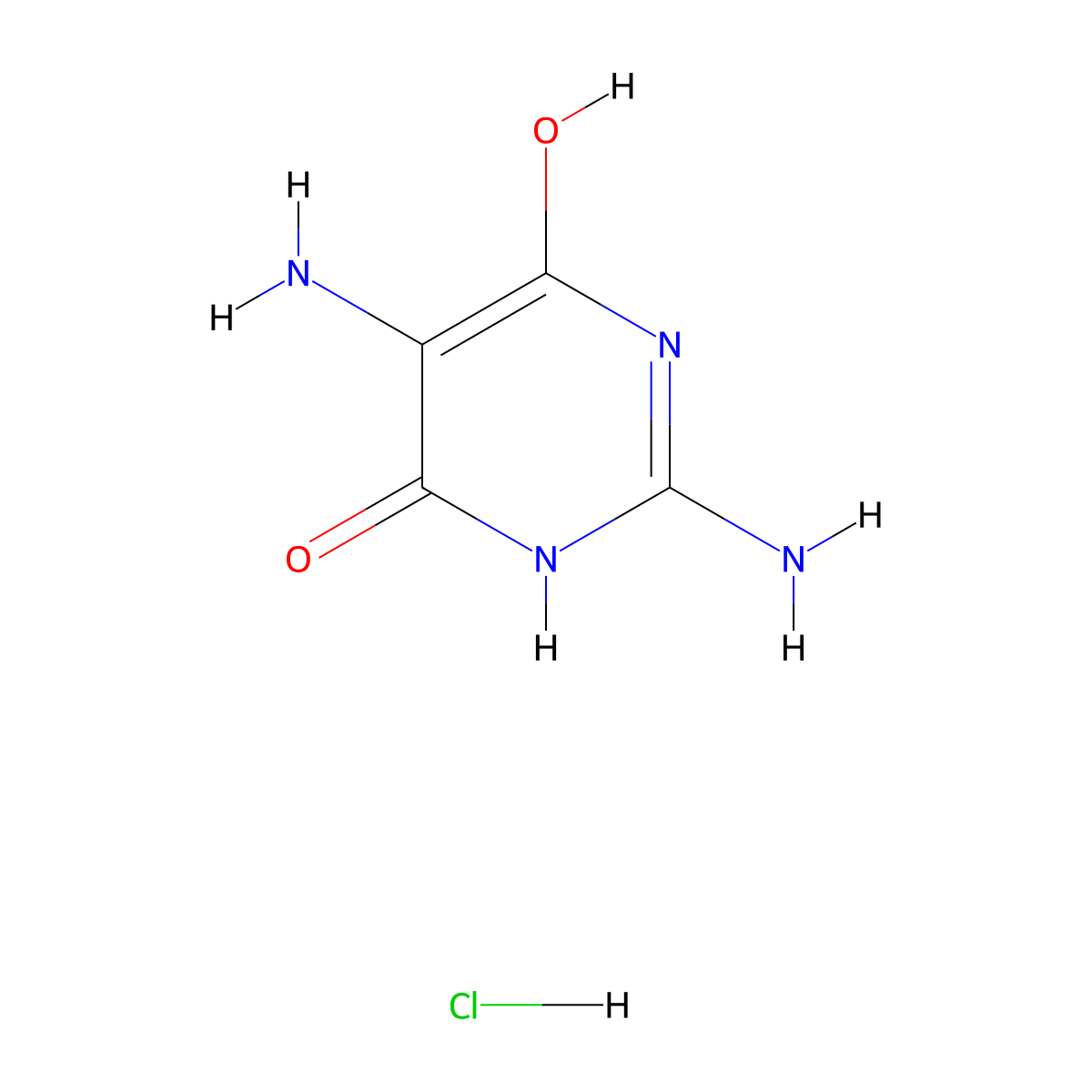 4(3H)-Pyrimidinone, 2,5-diamino-6-hydroxy-, hydrochloride (1:1) molecular structure, CAS 56830-58-1