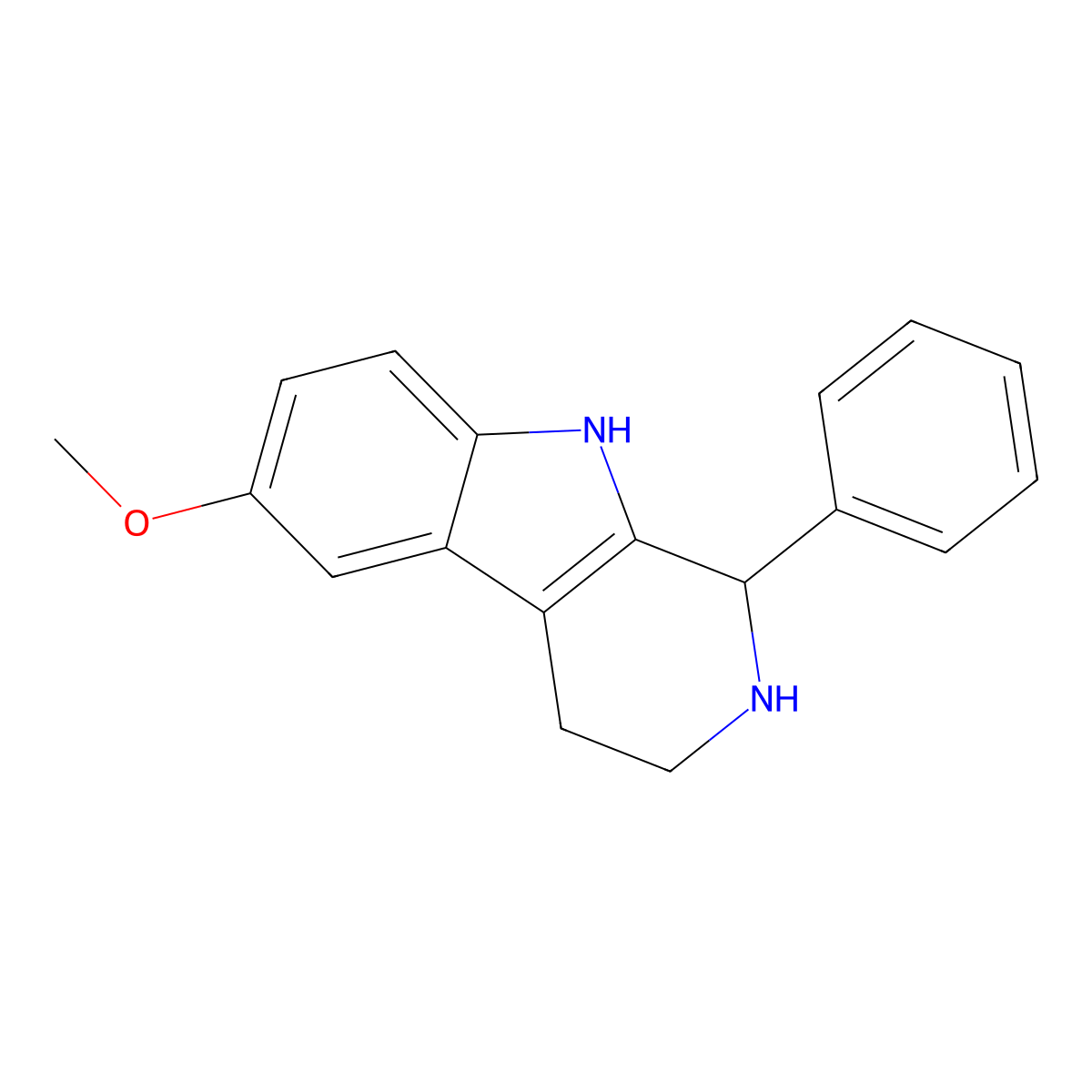 9H-Pyrido(3,4-b)indole, 1,2,3,4-tetrahydro-6-methoxy-1-phenyl- molecular structure, CAS 5684-66-2