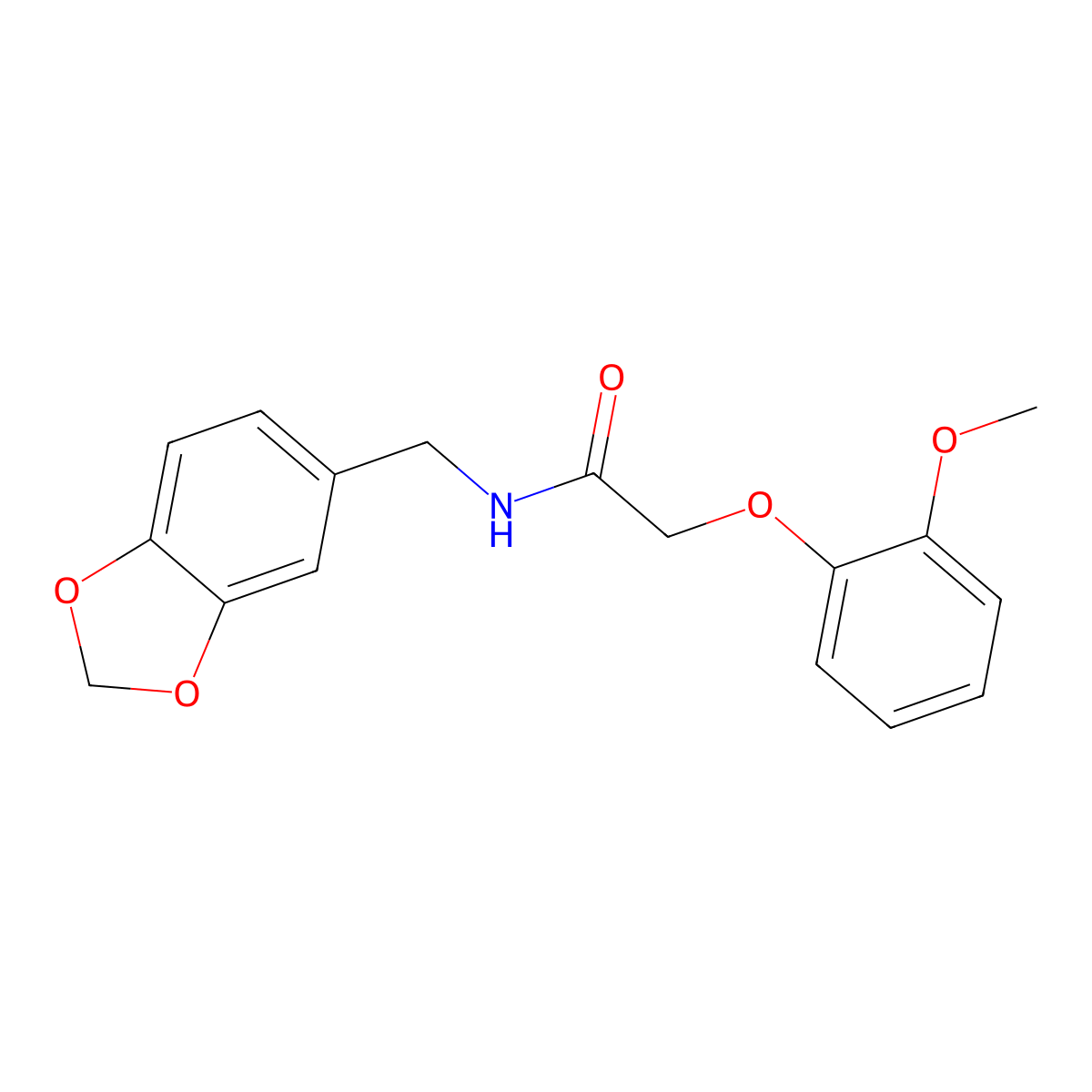 N-(1,3-benzodioxol-5-ylmethyl)-2-(2-methoxyphenoxy)acetamide molecular structure, CAS 5684-98-0